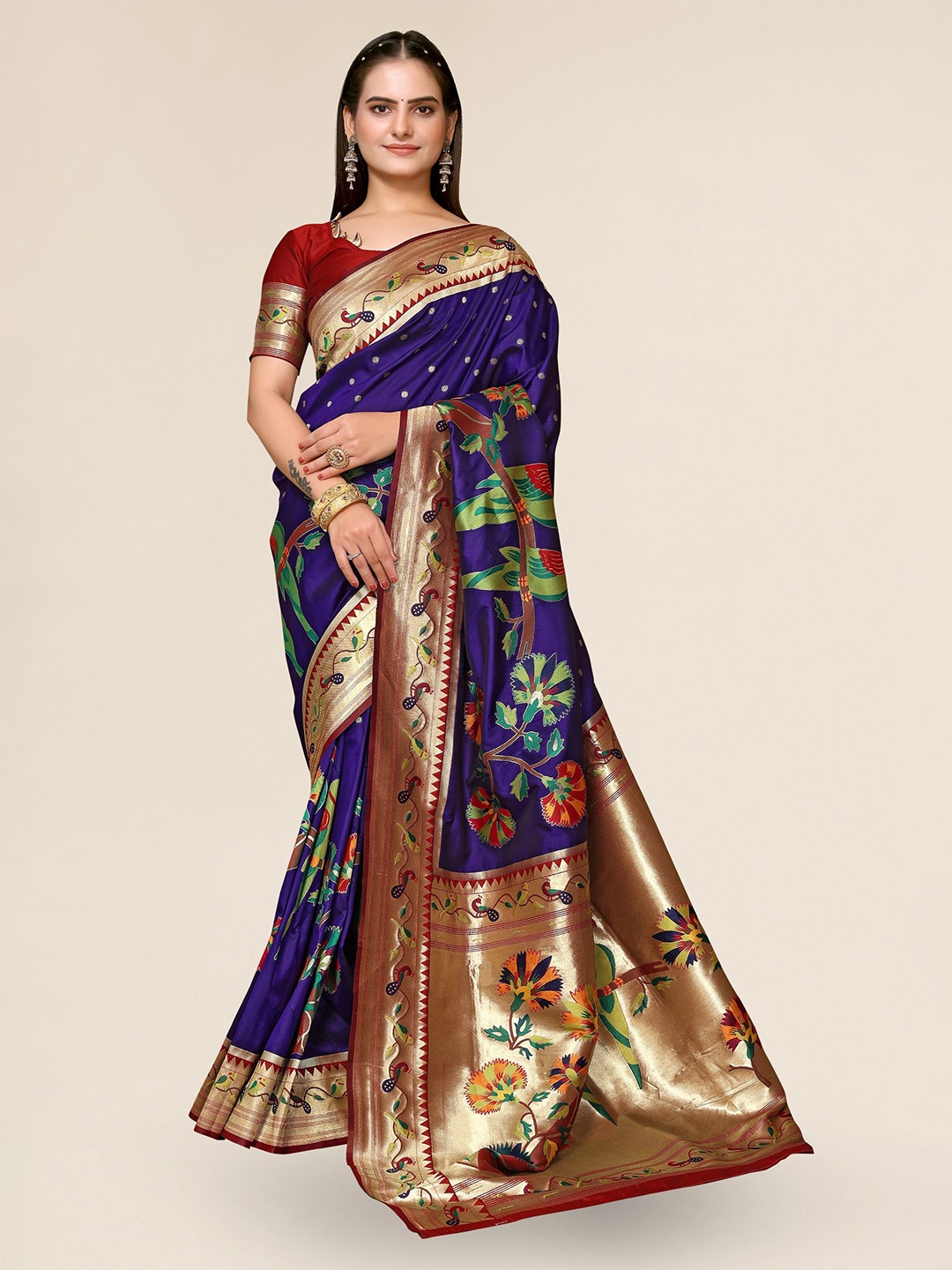 

DIVASTRI Ethnic Motifs Woven Design Zari Banarasi Saree, Purple