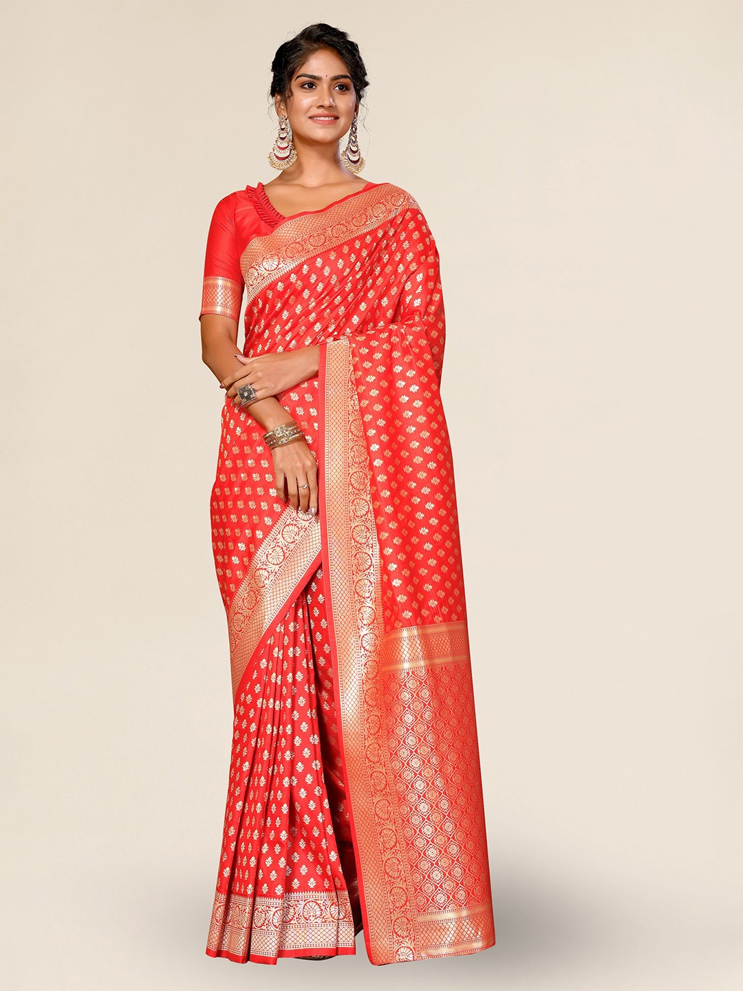 

DIVASTRI Ethnic Motif Woven Design Zari Banarasi Saree, Red