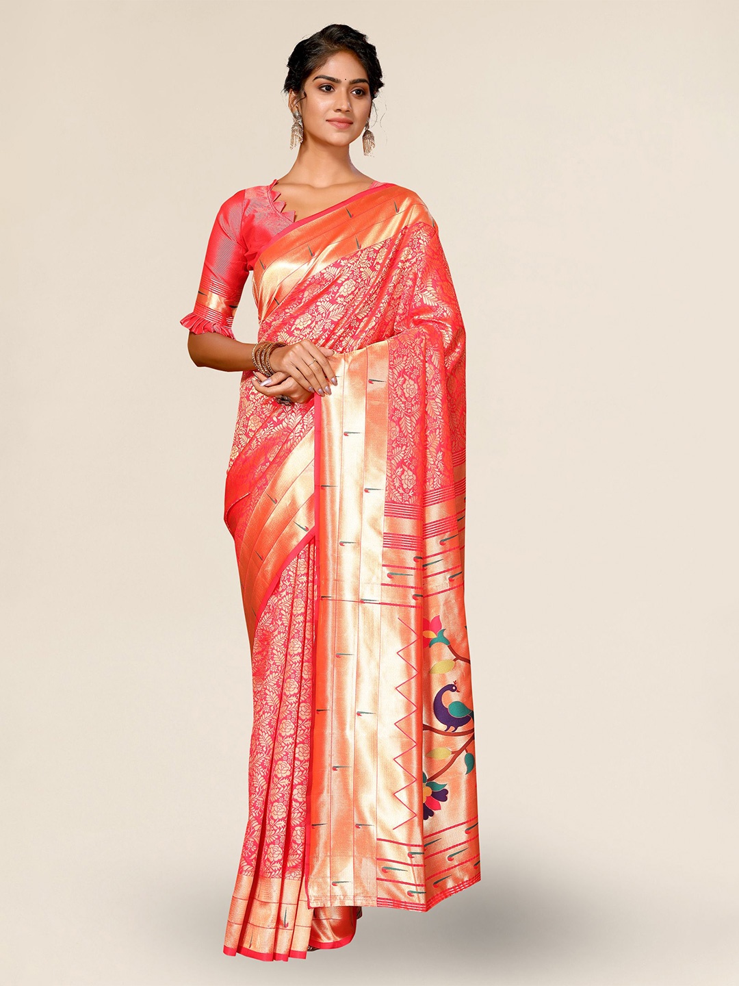 

DIVASTRI Woven Design Zari Silk Blend Paithani Saree, Red