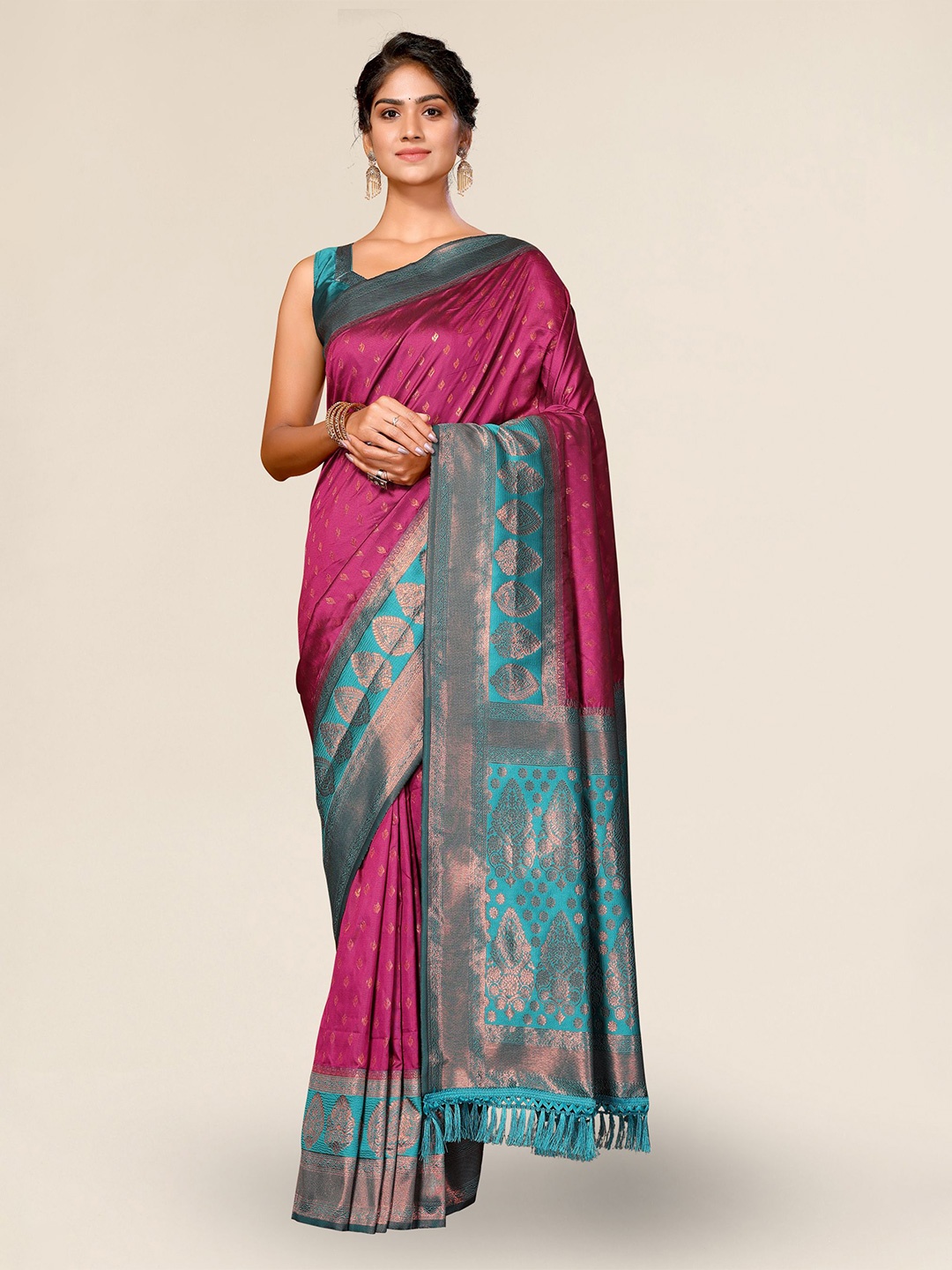 

DIVASTRI Ethnic Motifs Woven Design Zari Banarasi Saree, Purple
