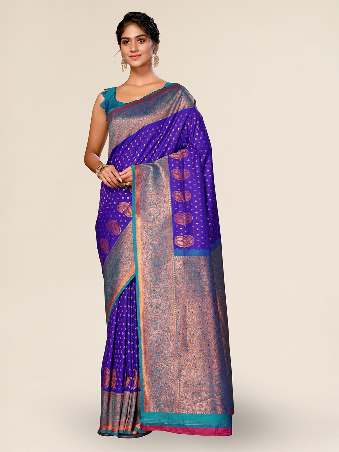 

DIVASTRI Ethnic Motifs Woven Design Zari Banarasi Saree, Purple