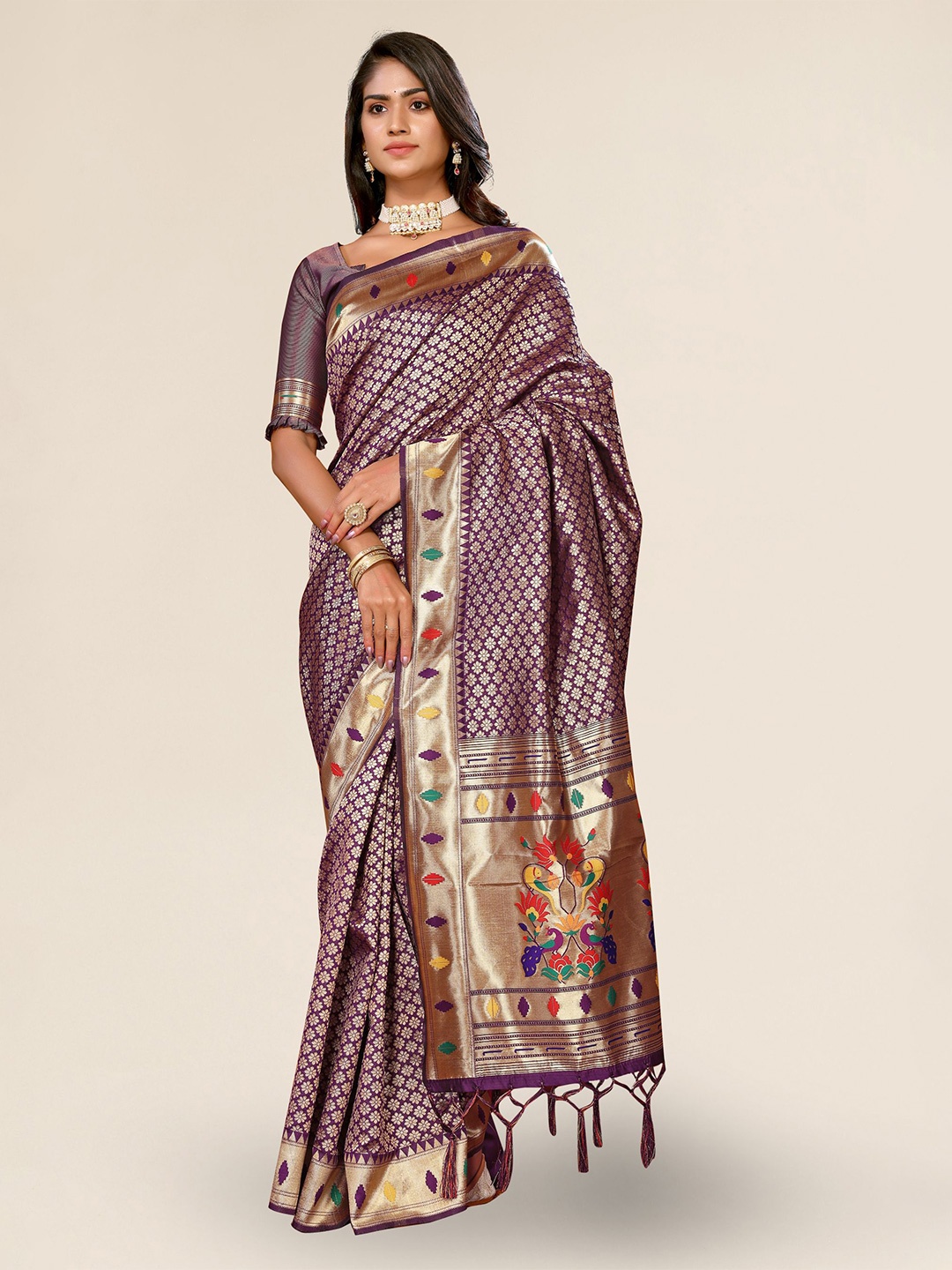 

DIVASTRI Ethnic Motifs Woven Design Zari Paithani Saree, Purple