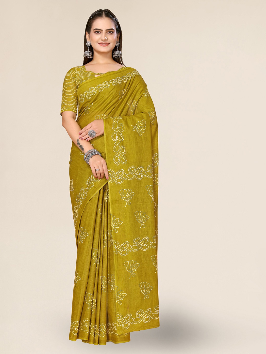 

DIVASTRI Floral Printed Kota Saree, Green