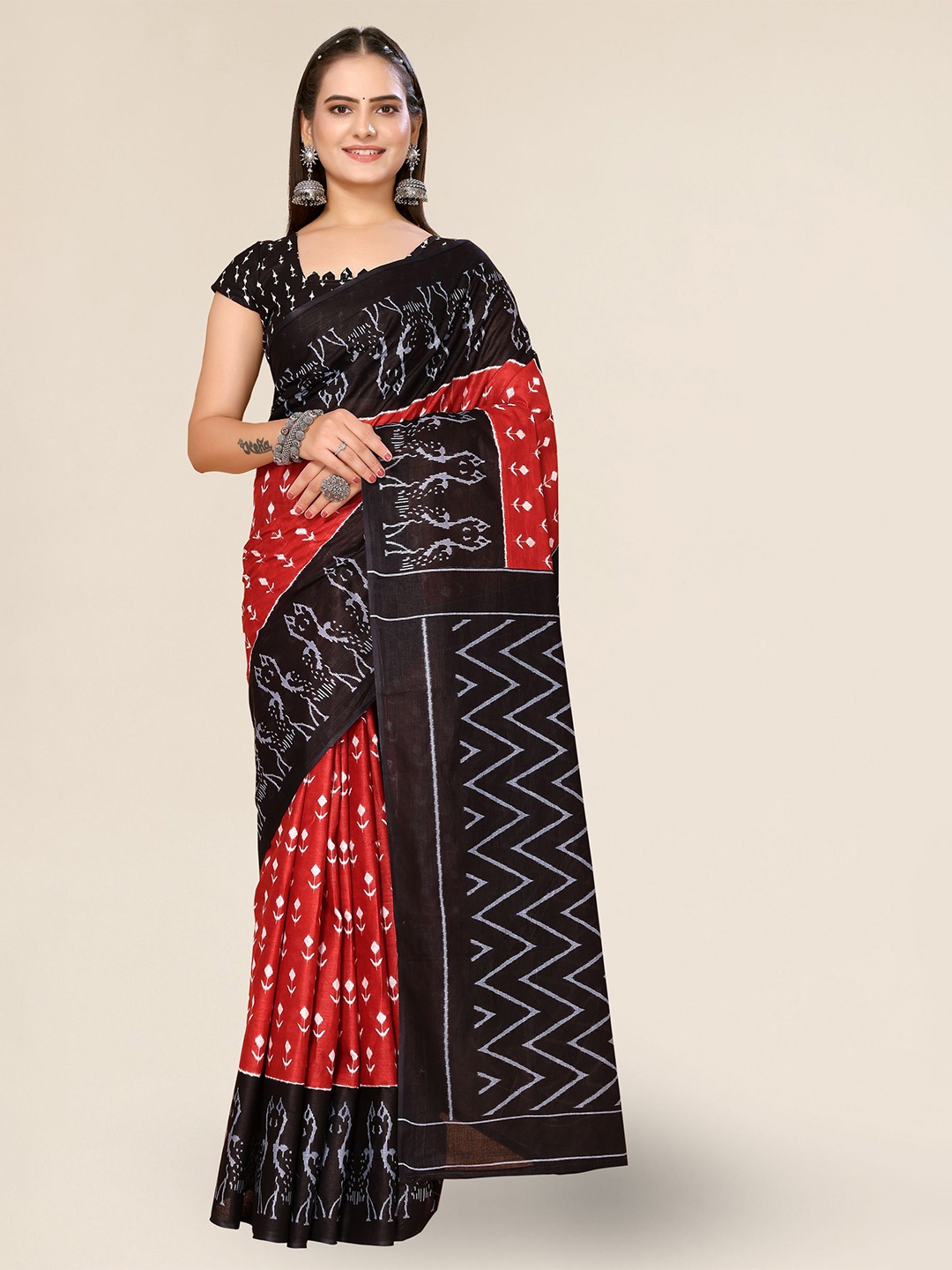 

DIVASTRI Ethnic Printed Kota Saree, Red