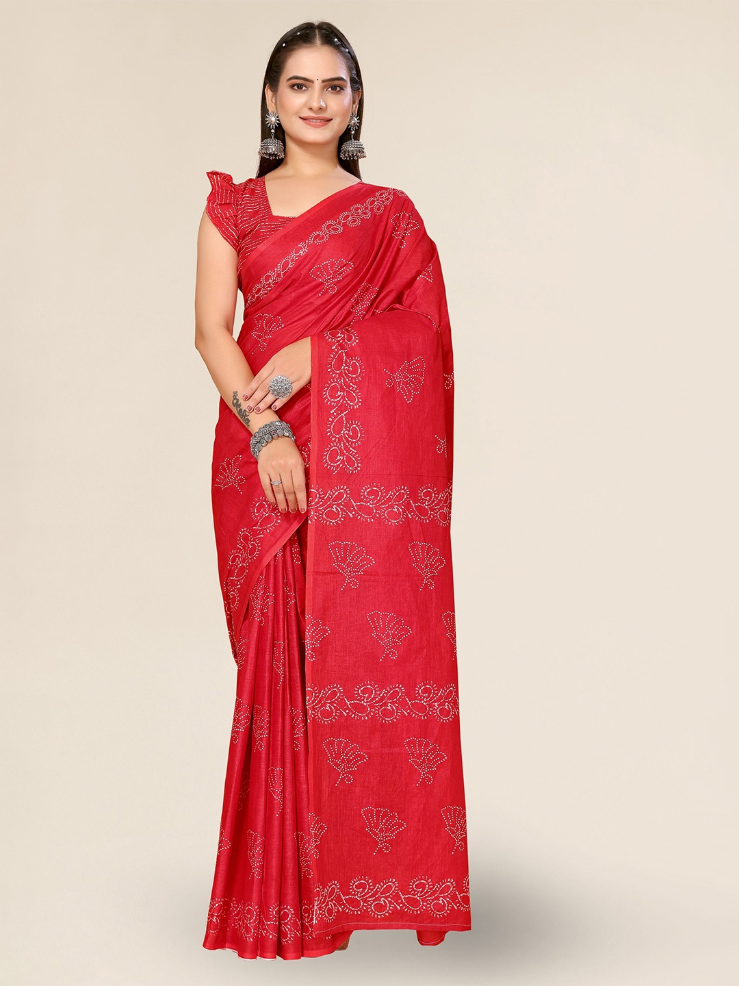 

DIVASTRI Floral Printed Kota Saree, Red