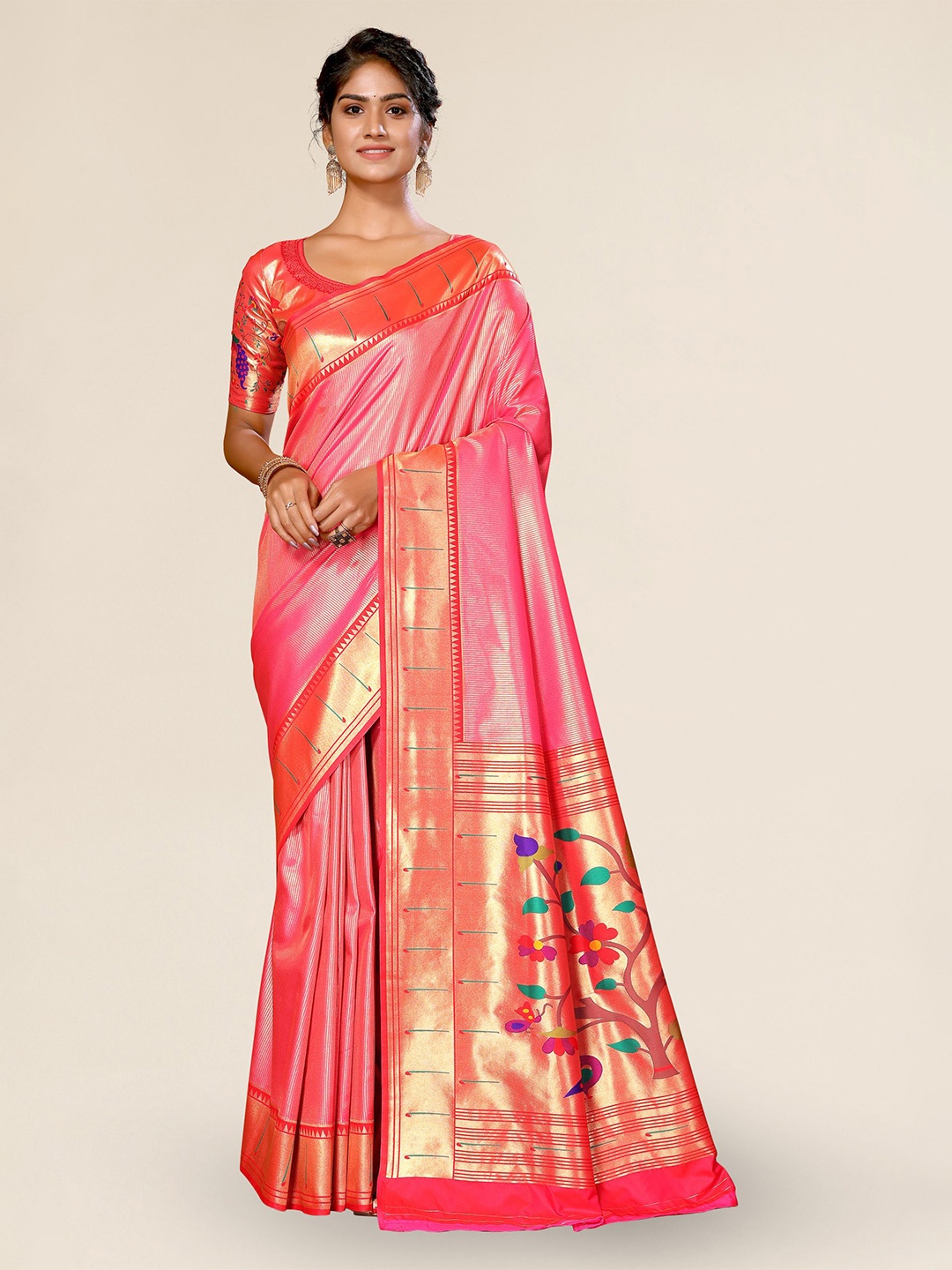 

DIVASTRI Woven Design Zari Paithani Saree, Pink