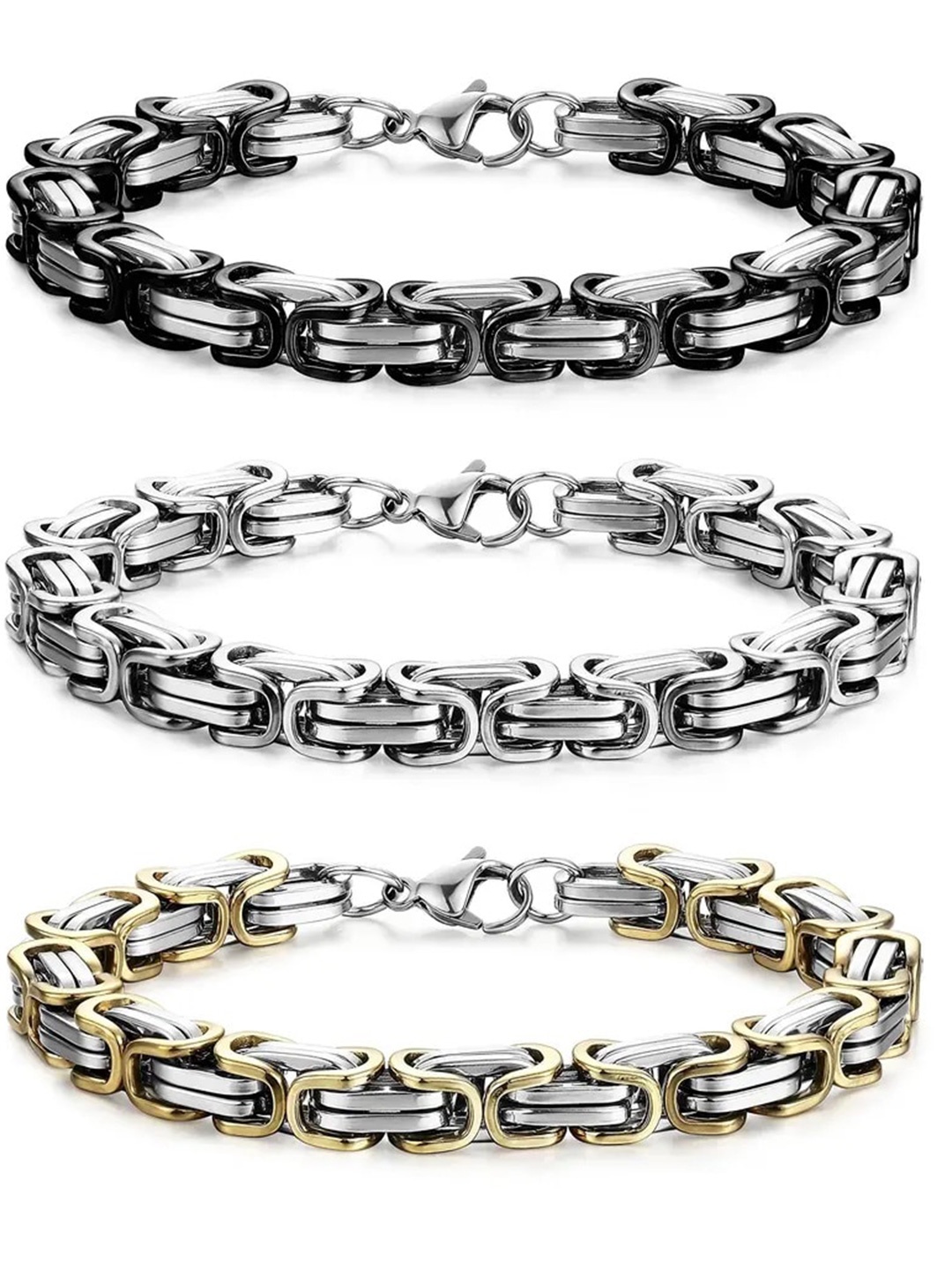 

MEENAZ Set Of 3 Silver-Plated Stainless Steel Link Bracelet