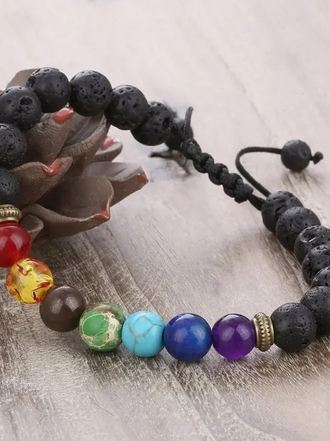

MEENAZ Unisex Silver-Plated 7 Chakra Beaded Wraparound Bracelet
