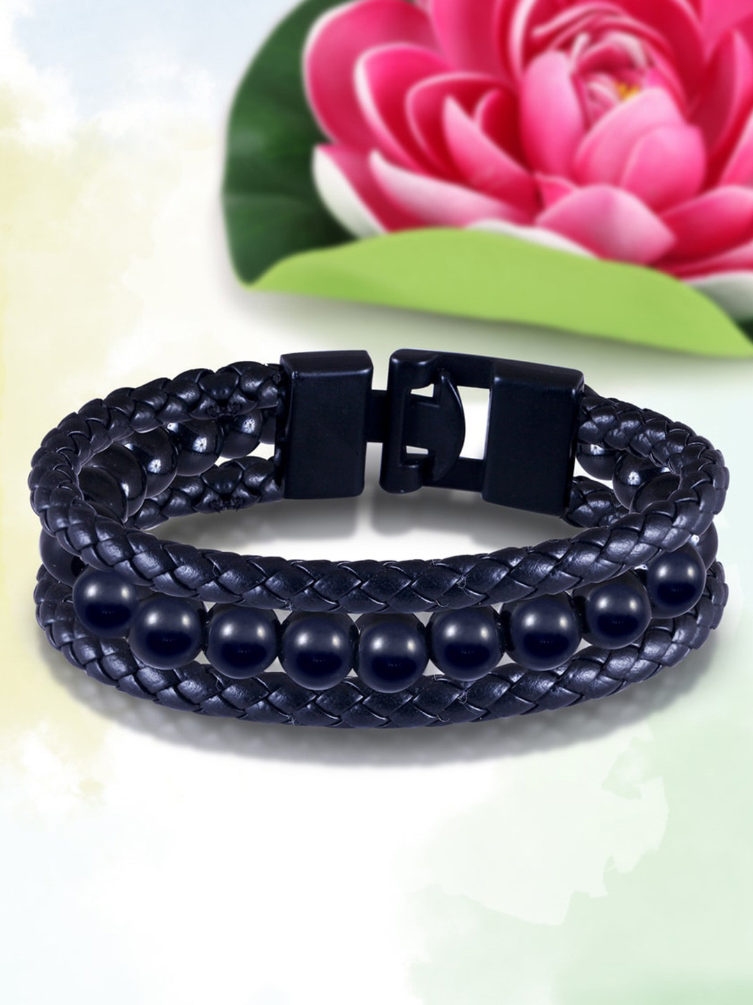 

MEENAZ Unisex Evil Eye Leather Link Bracelet, Black