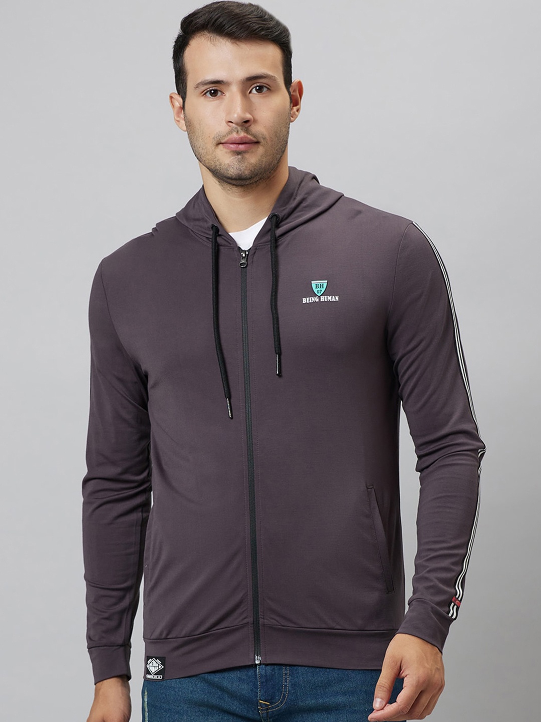 

Being Human Hooded Long Sleeve Front-Open Sweatshirt, Grey
