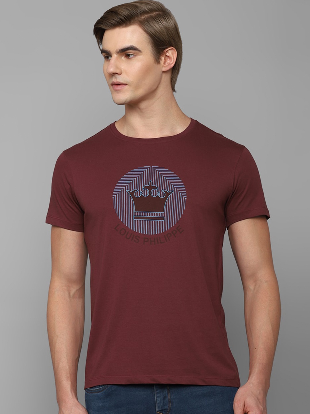 

Louis Philippe Sport Jeans Graphic Printed Pure Cotton T-shirt, Maroon