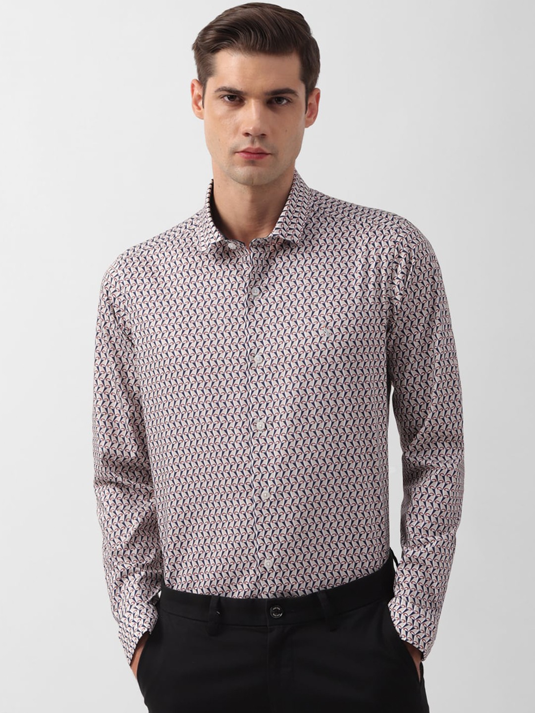 

SIMON CARTER LONDON Slim Fit Abstract Printed Opaque Pure Cotton Casual Shirt, White