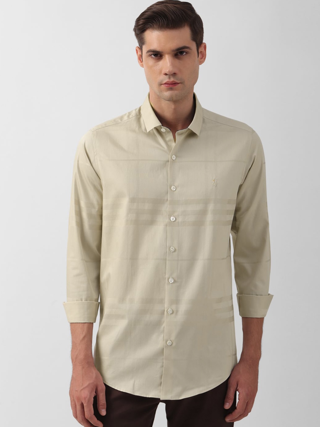 

SIMON CARTER LONDON Slim Fit Opaque Tartan Checked Pure Cotton Casual Shirt, Beige