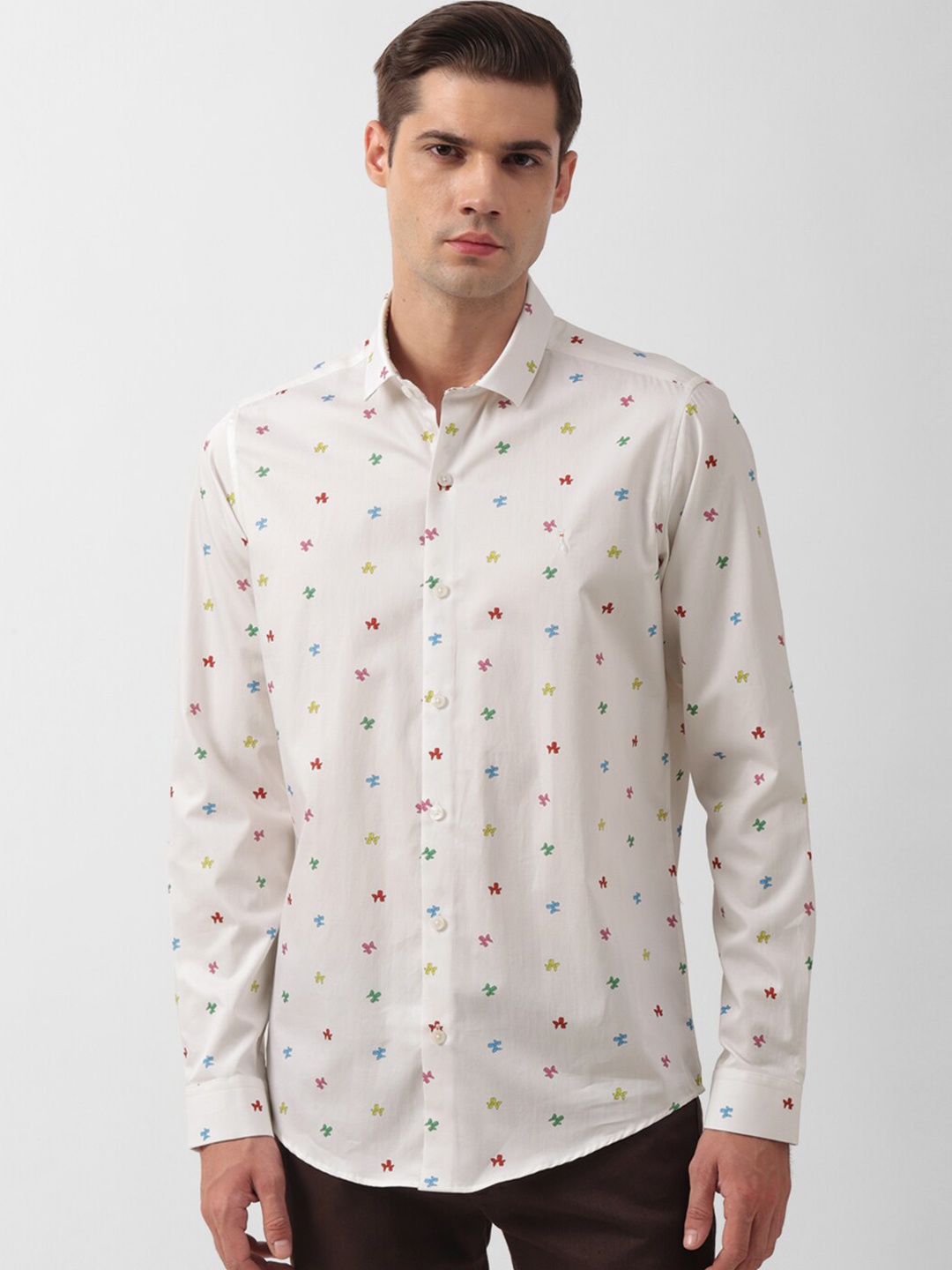 

SIMON CARTER LONDON Slim Fit Opaque Conversational Printed Pure Cotton Casual Shirt, Cream