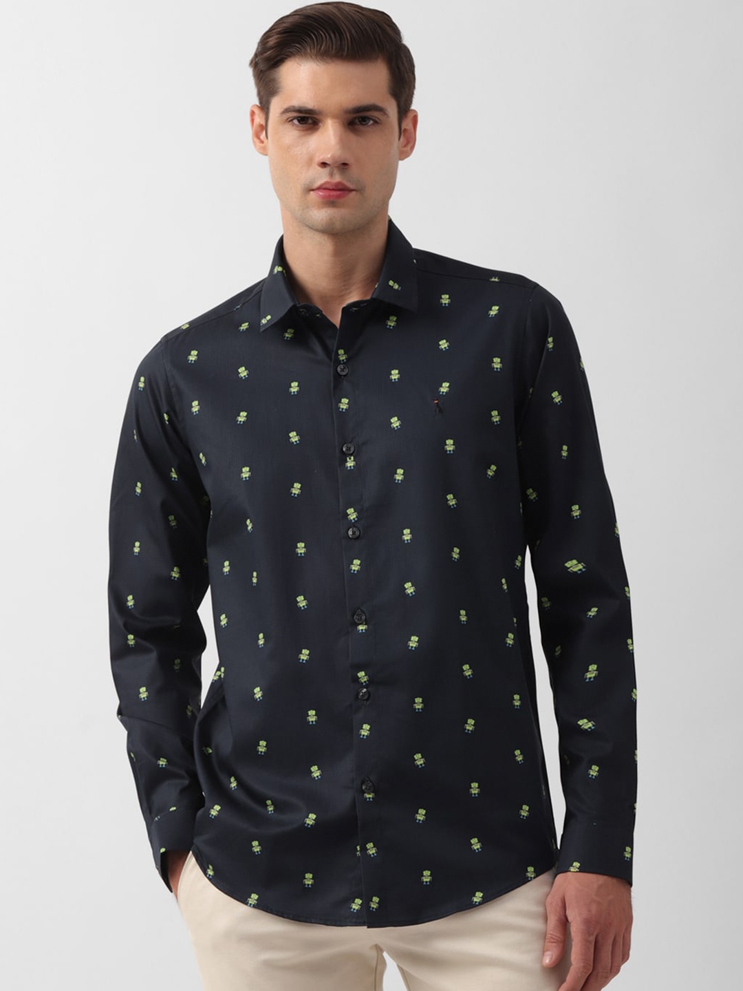 

SIMON CARTER LONDON Slim Fit Opaque Conversational Printed Pure Cotton Casual Shirt, Navy blue