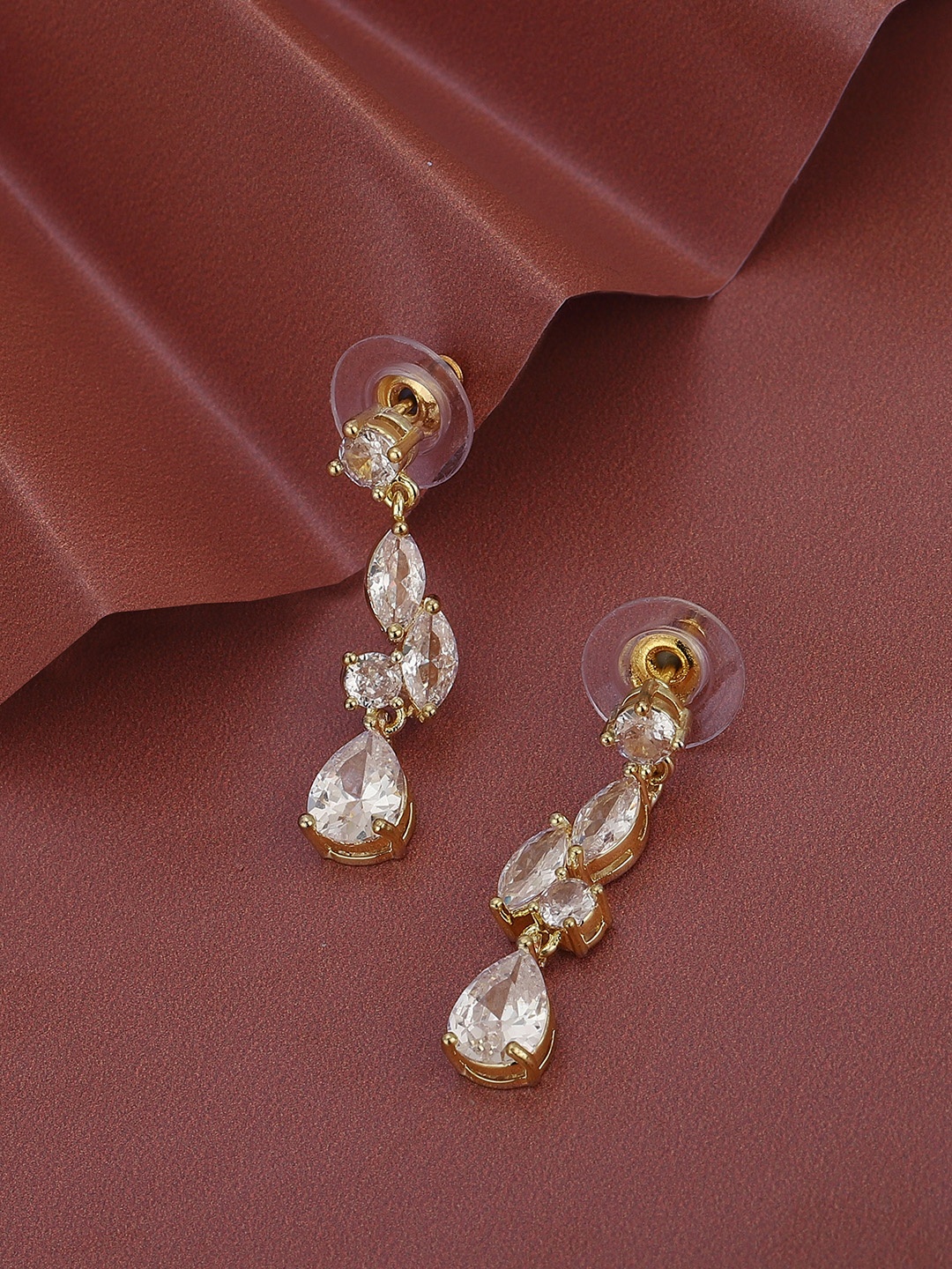 

Carlton London Premium Rhodium-Plated CZ Contemporary Drop Earrings, Gold