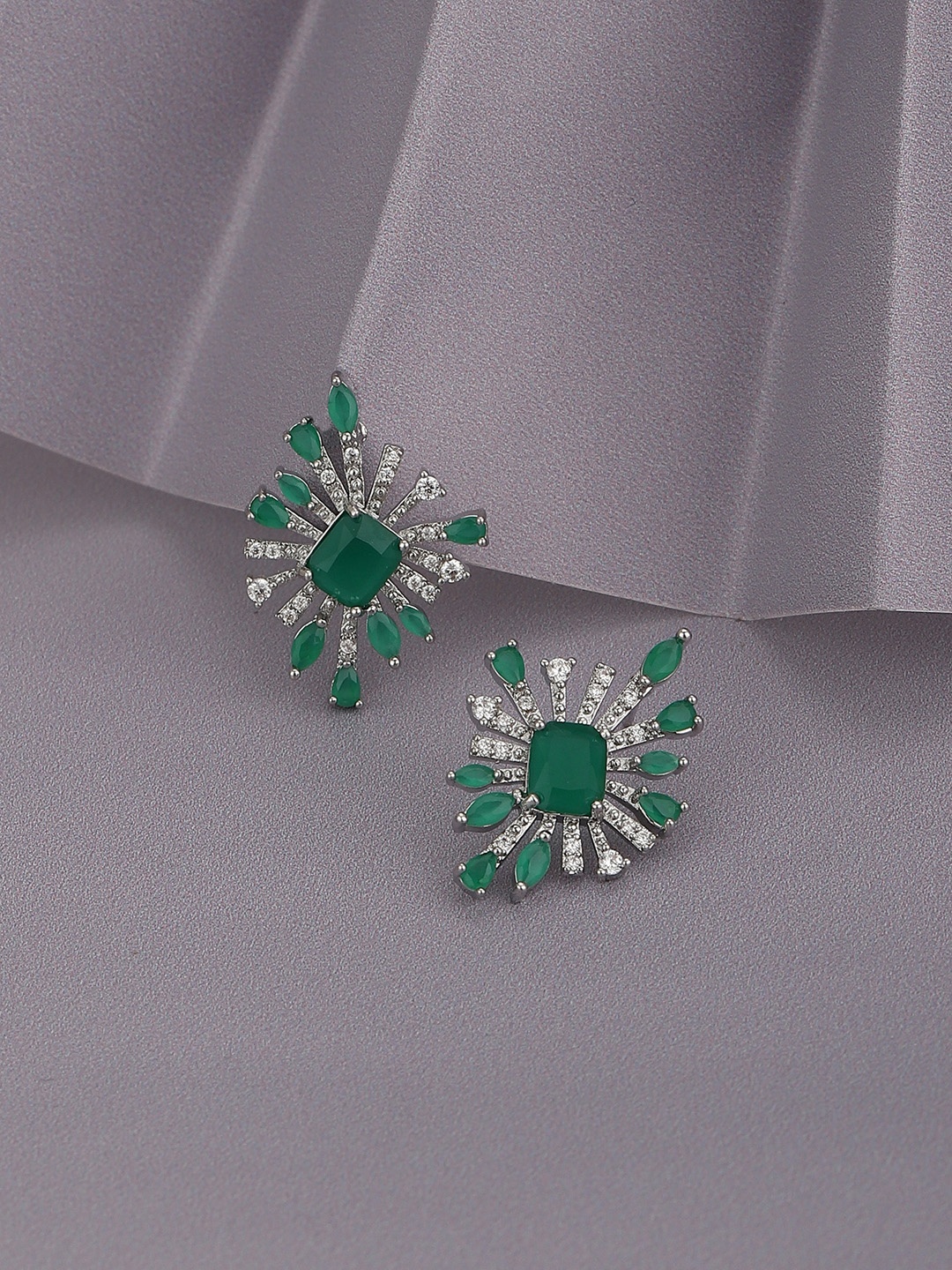 

Carlton London Premium Rhodium-Plated CZ Contemporary Studs Earrings, Silver