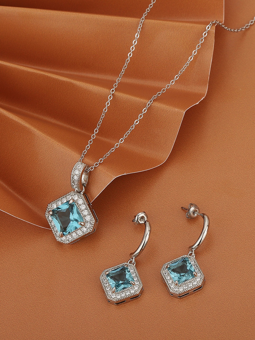 

Carlton London Premium Rhodium-Plated CZ Jewellery Set, Silver