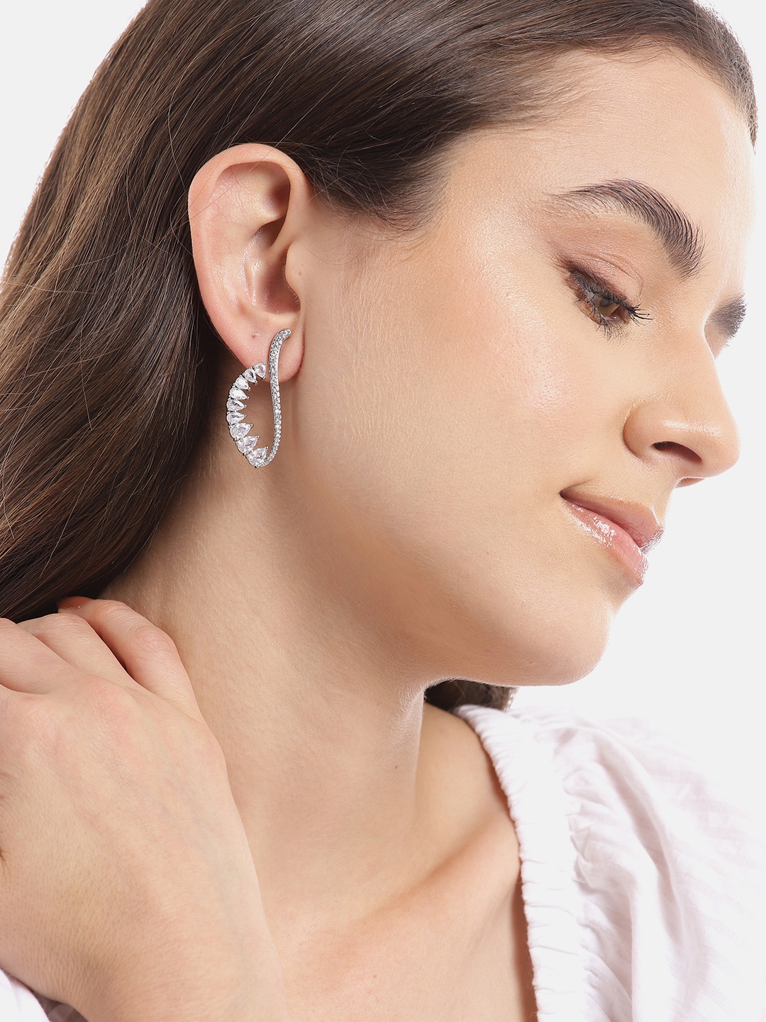 

Carlton London Premium Rhodium-Plated Contemporary CZ Drop Earrings, Silver