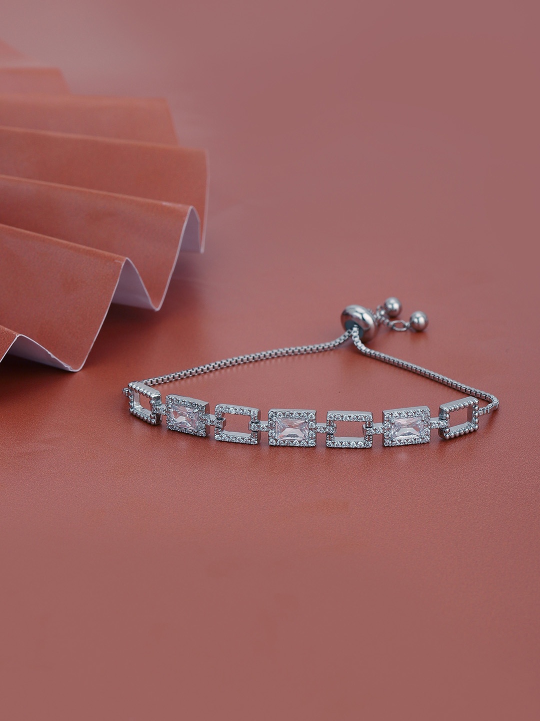 

Carlton London Women Brass Cubic Zirconia Studded Rhodium-Plated Bracelet, Silver