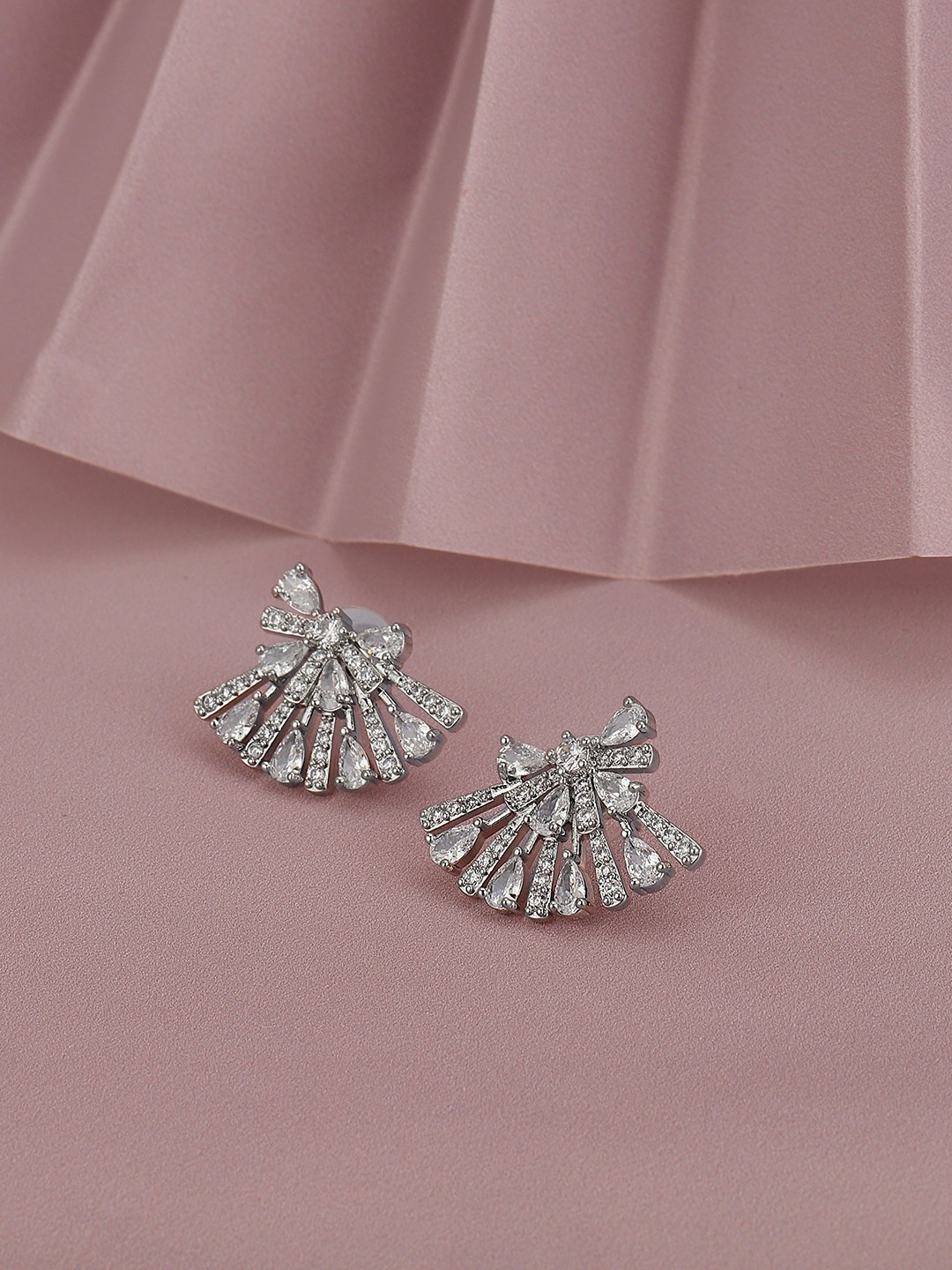 

Carlton London Premium Rhodium-Plated CZ Contemporary Studs Earrings, Silver