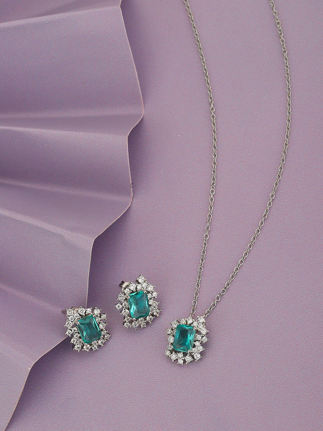 

Carlton London Premium Rhodium-Plated CZ Jewellery Set, Silver