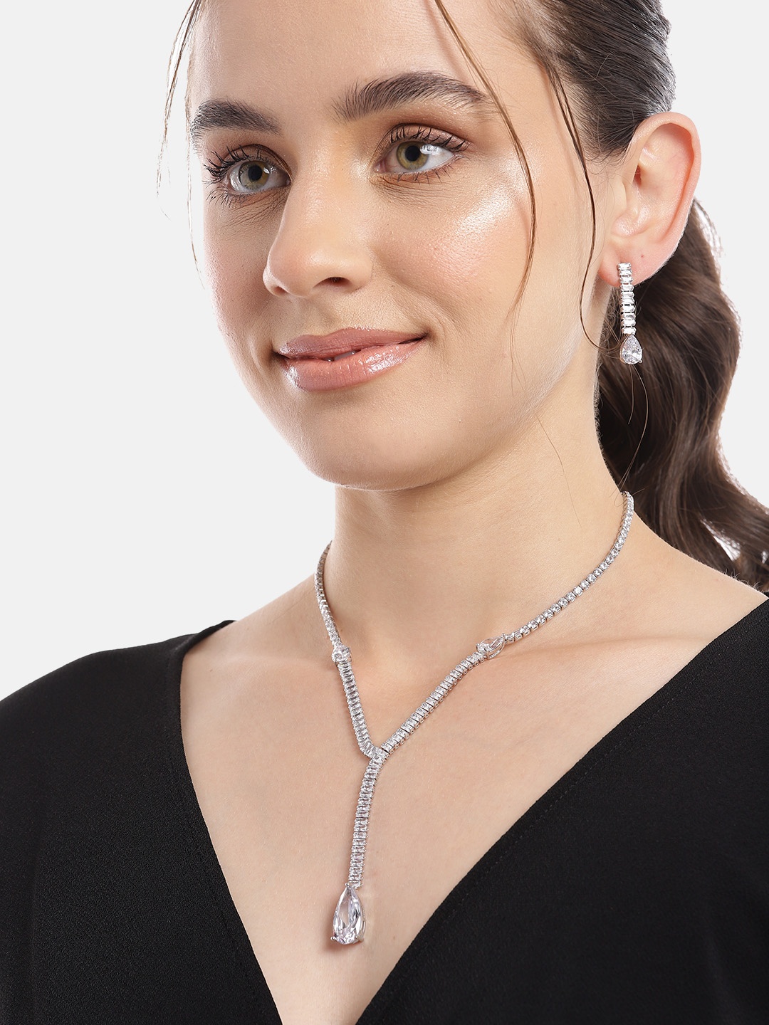 

Carlton London Premium Rhodium-Plated CZ Jewellery Set, Silver