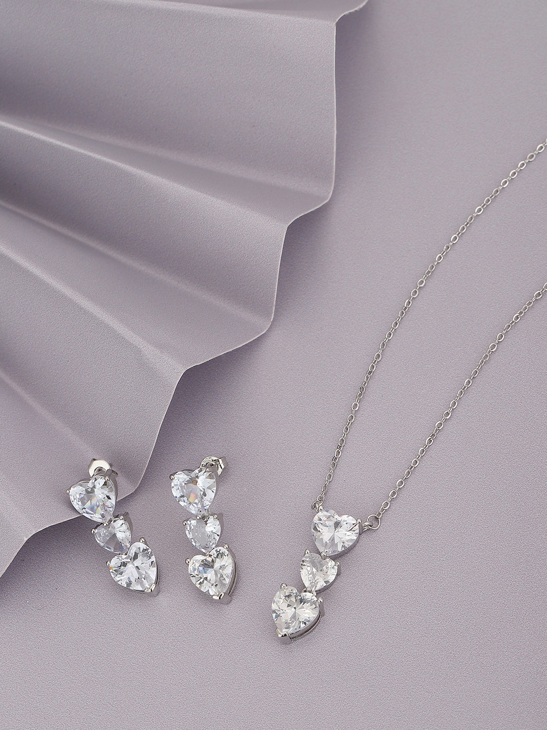 

Carlton London Premium Rhodium-Plated Heart Shaped Crystal Jewellery Set, Silver