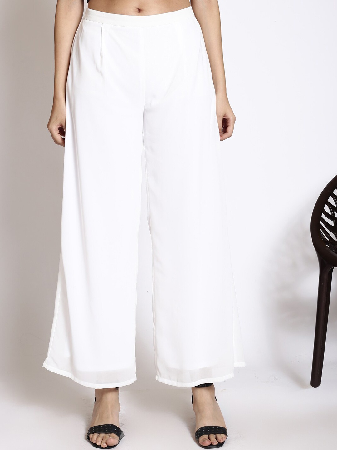 

250 DESIGNS Women Loose Fit Low-Rise Easy Wash Parallel Trousers, White