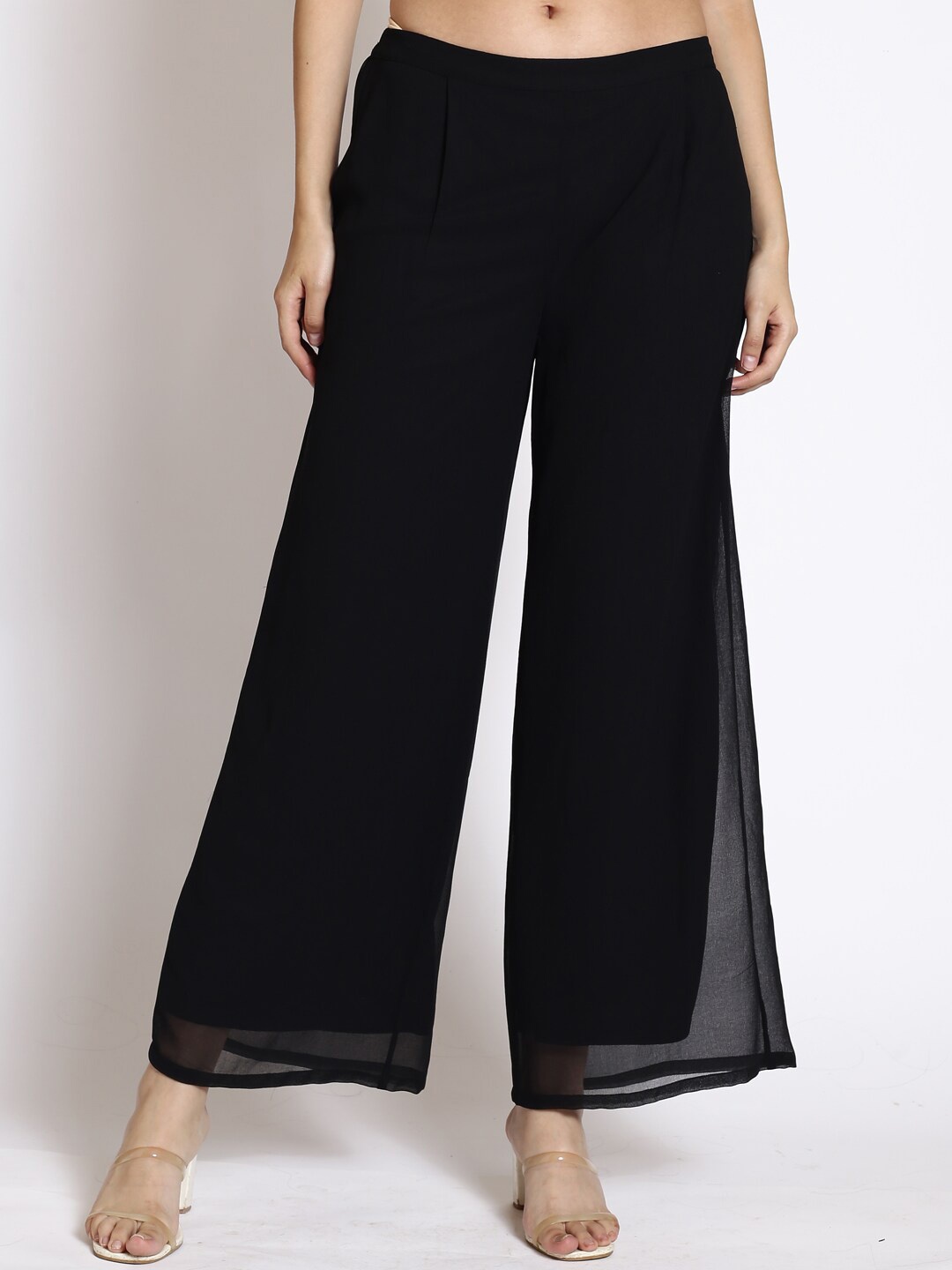 

250 DESIGNS Women Loose Fit Low-Rise Easy Wash Parallel Trousers, Black