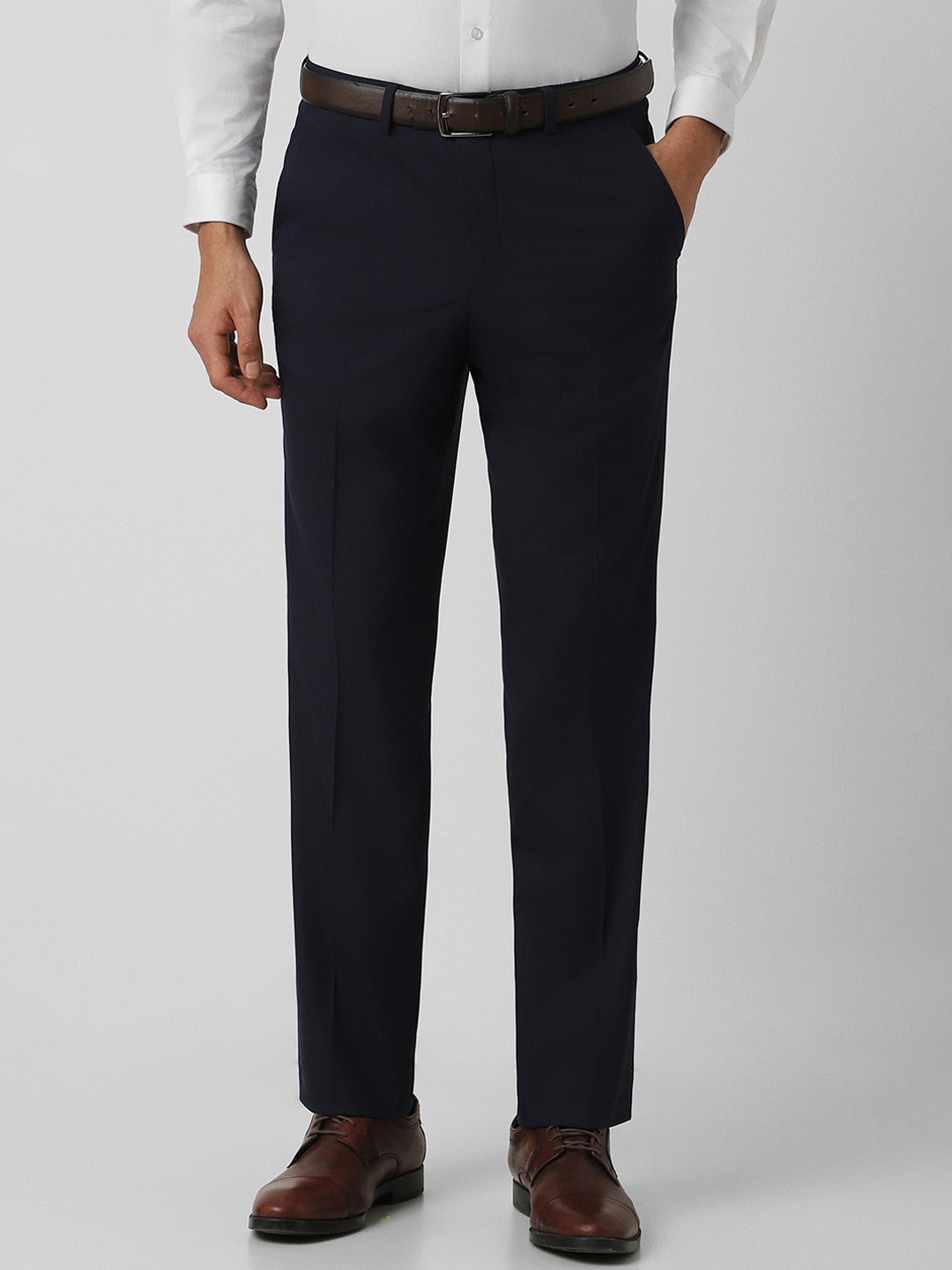 

Allen Solly Men Mid Rise Slim Fit Cotton Formal Trousers, Navy blue
