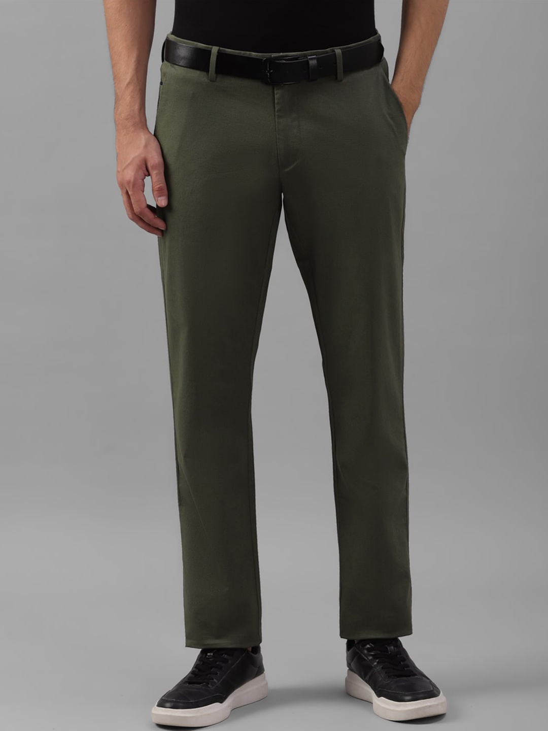 

Allen Solly Men Mid Rise Slim Fit Cotton Formal Trousers, Olive