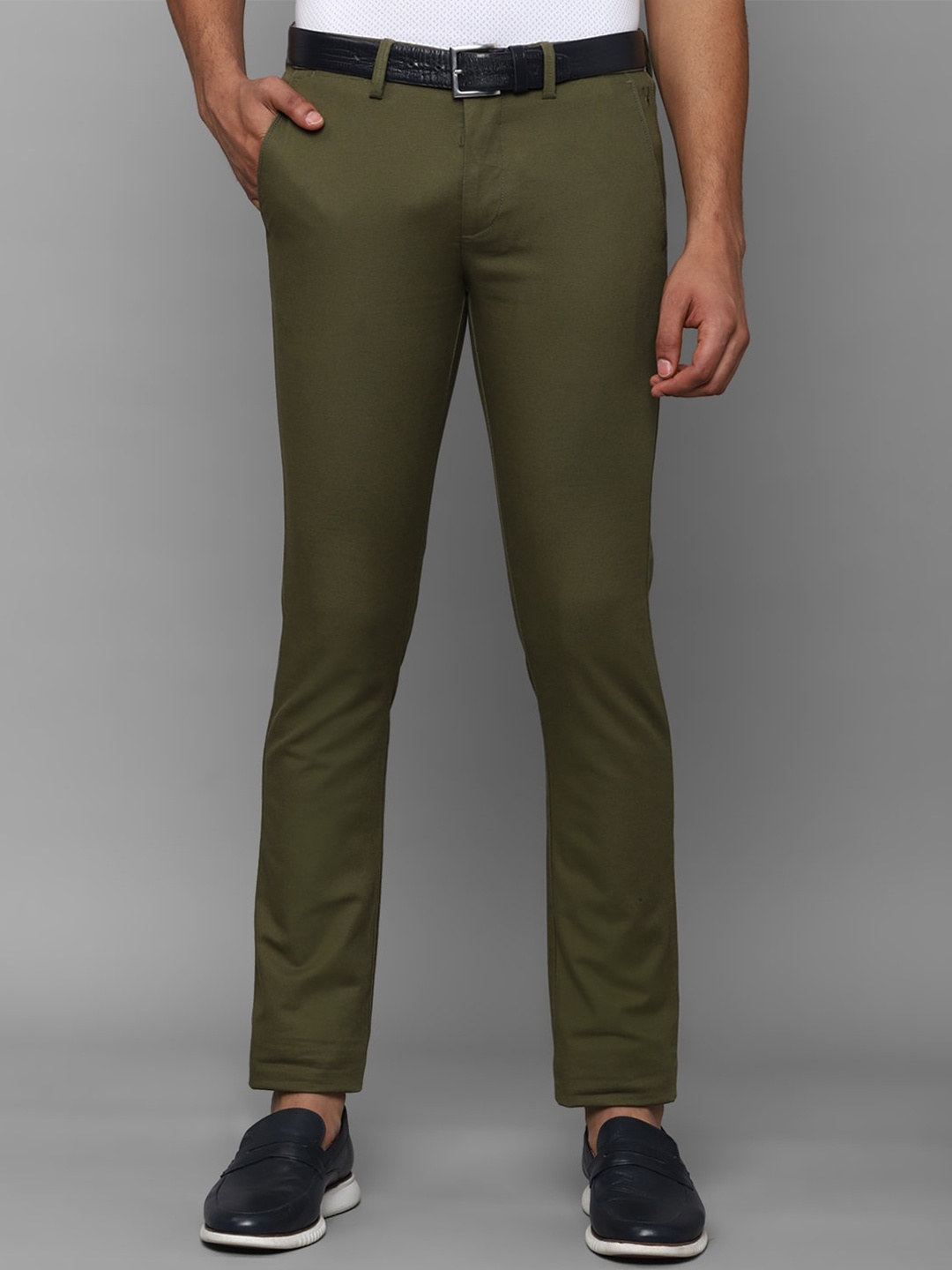 

Allen Solly Men Mid Rise Slim Fit Cotton Formal Trousers, Olive
