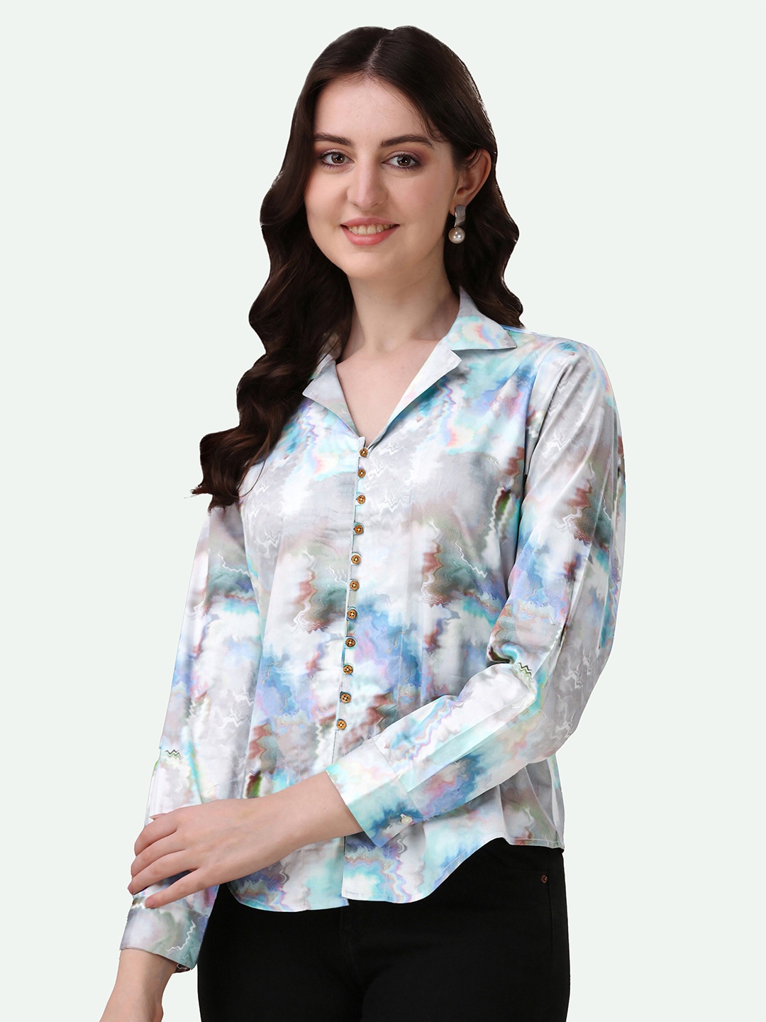 

FRENCH CROWN Standard Abstract Printed Opaque Cotton Casual Shirt, White