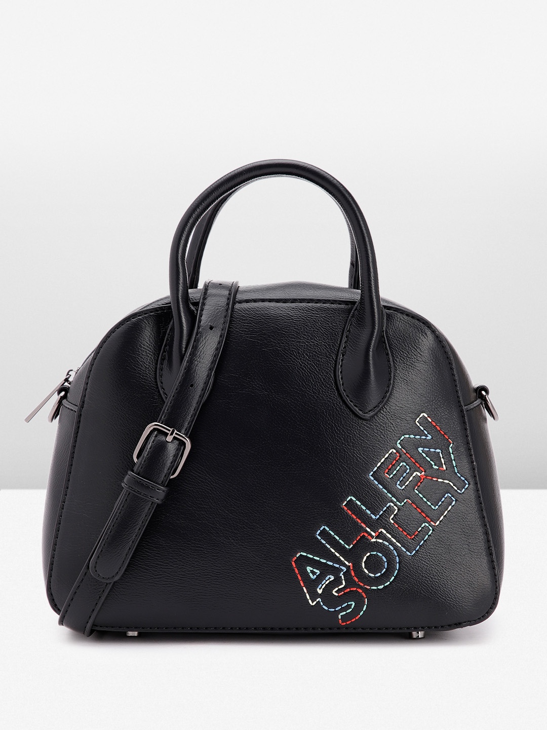 

Allen Solly Brand Logo Embroidered Structured Handheld Bag, Black