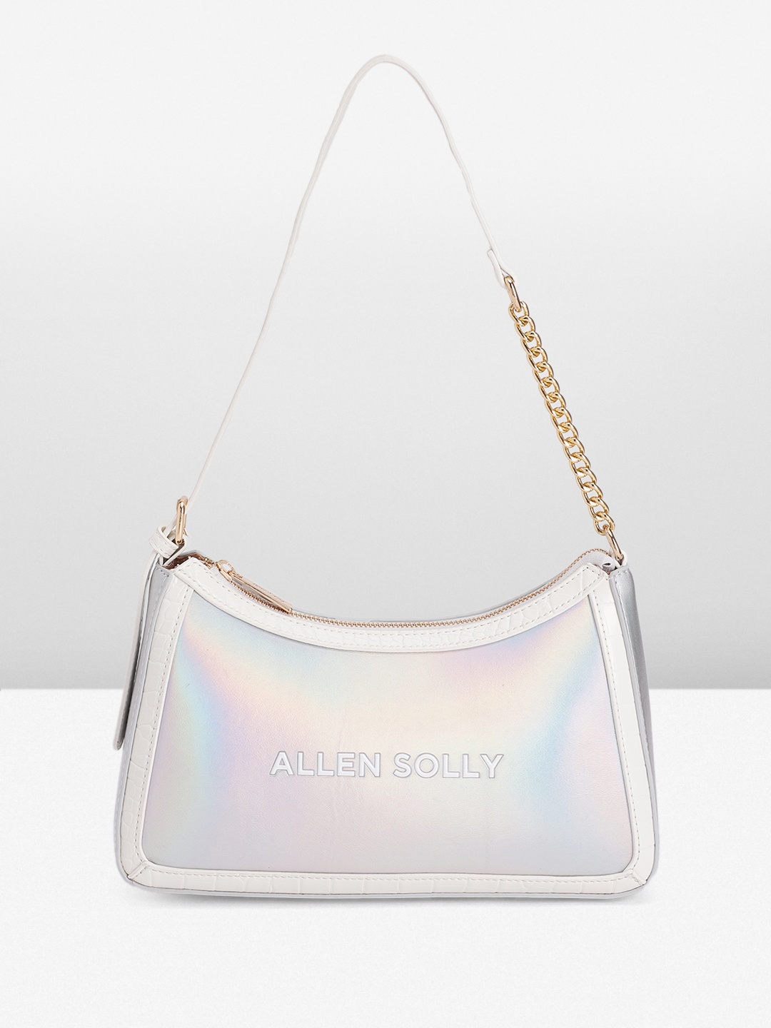 

Allen Solly Solid Iridescent Structured Shoulder Bag, Silver