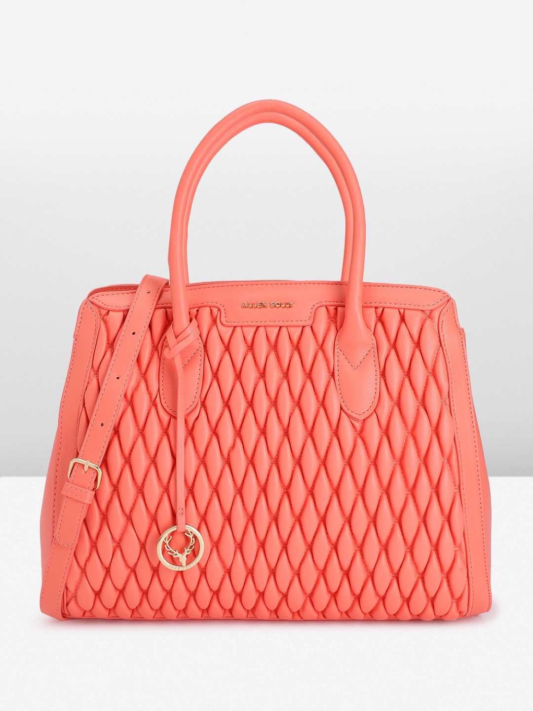 

Allen Solly Solid Quilted Structured Handheld Bag, Coral