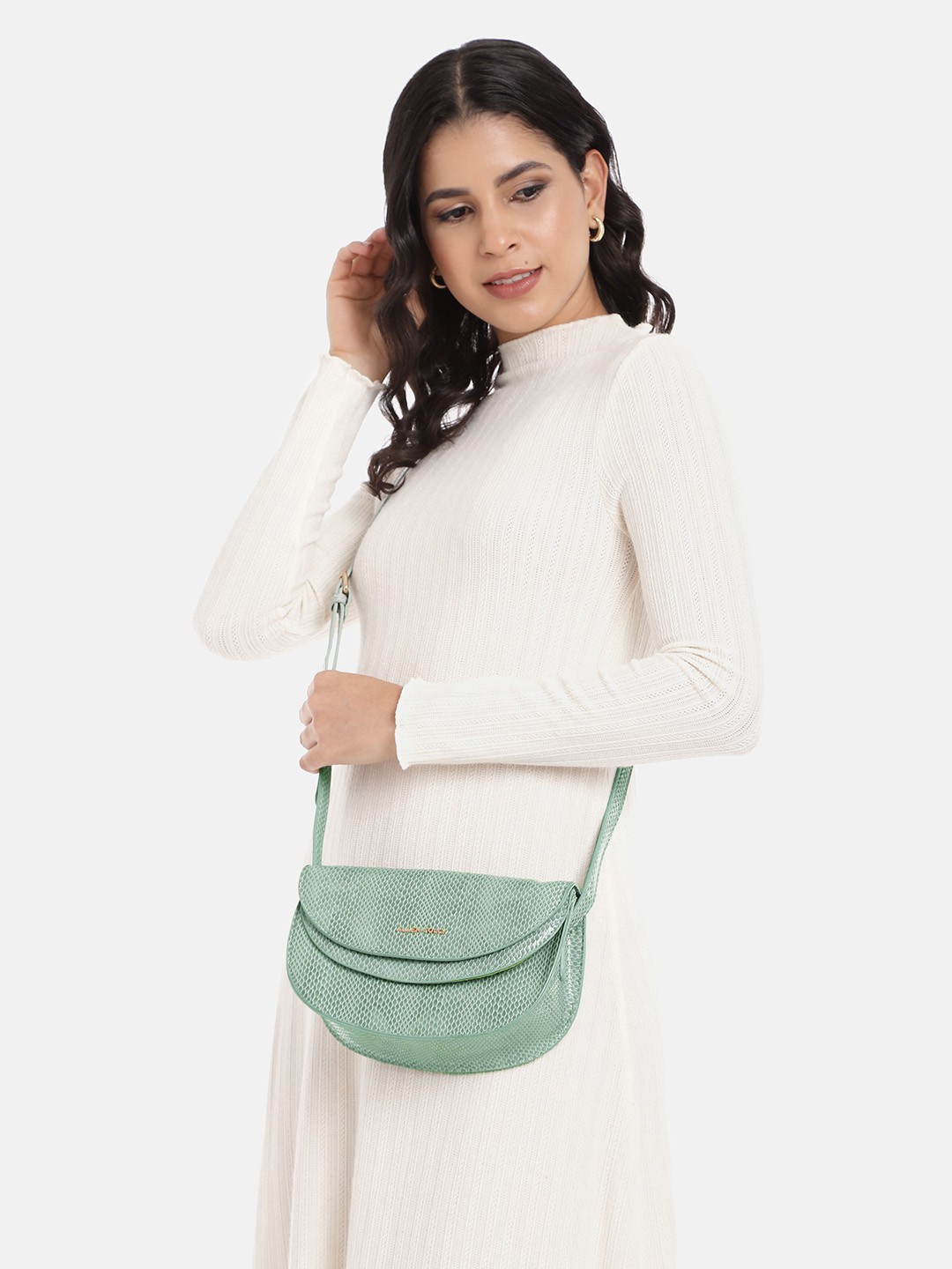 

Allen Solly Animal Textured Structured Sling Bag, Green