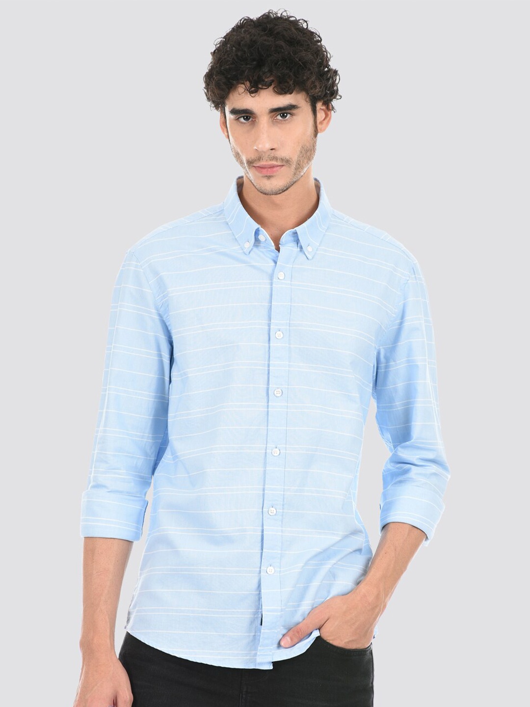 

LONDON FOG Striped Cotton Casual Shirt, Blue