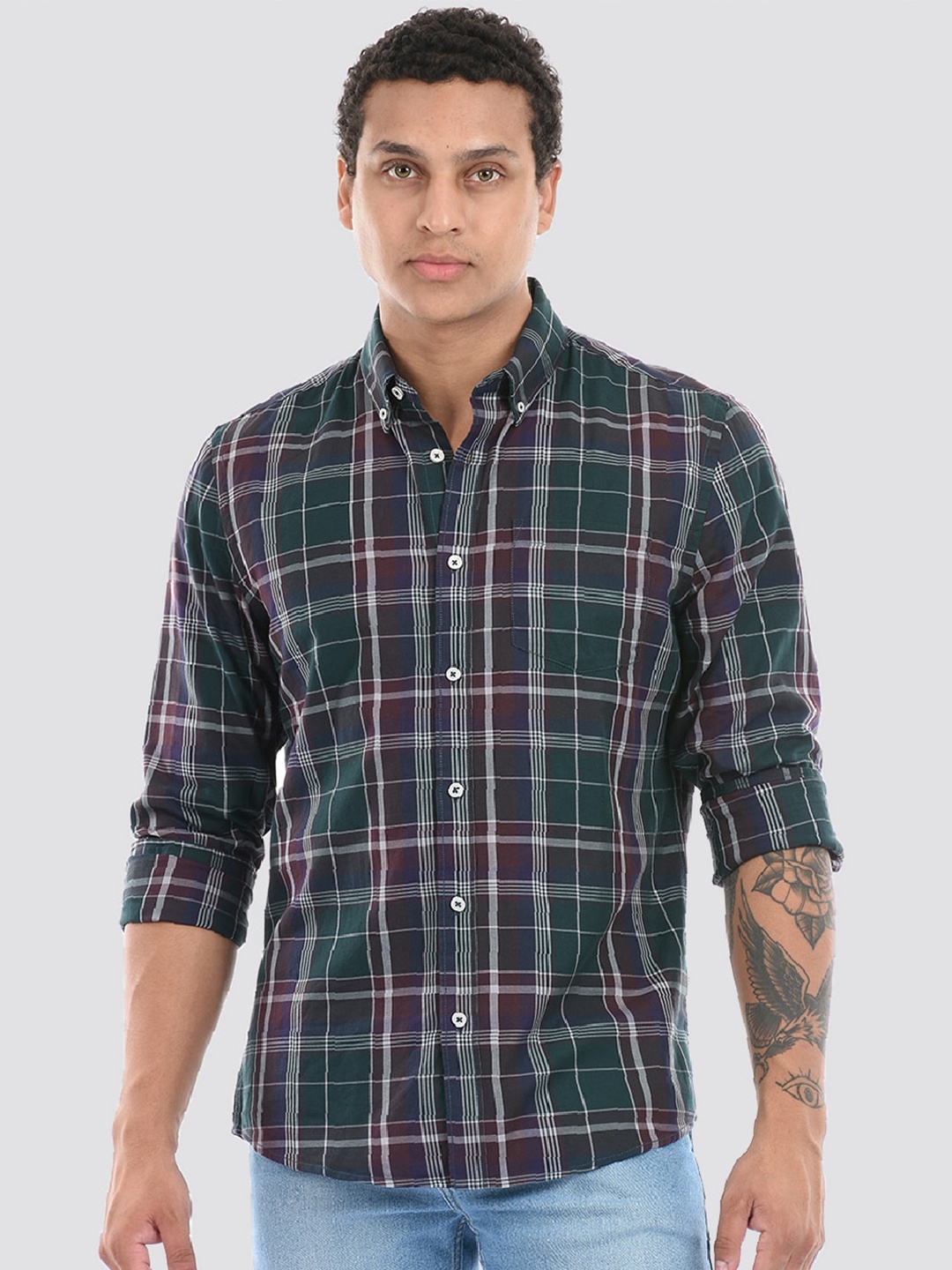 

LONDON FOG Tartan Checks Cotton Casual Shirt, Green