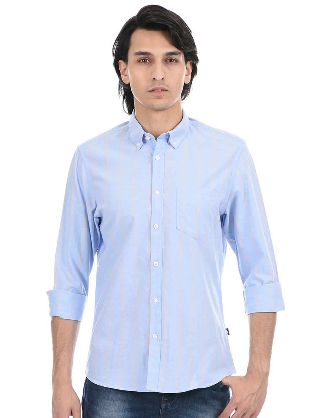 

LONDON FOG Vertical Striped Button-Down Collar Casual Shirt, Blue