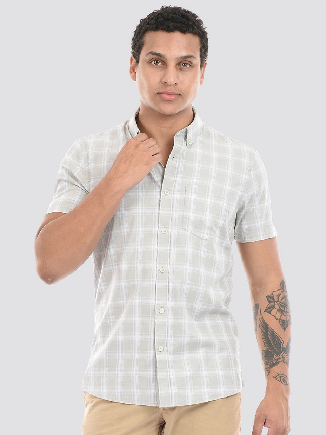 

LONDON FOG Checked Cotton Casual Shirt, Grey