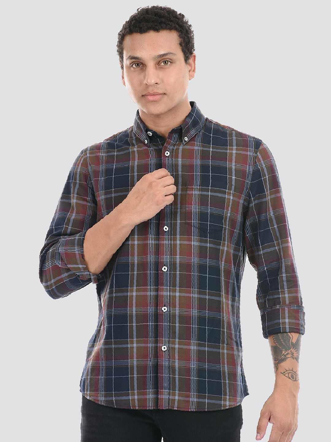 

LONDON FOG Tartan Checks Cotton Casual Shirt, Green