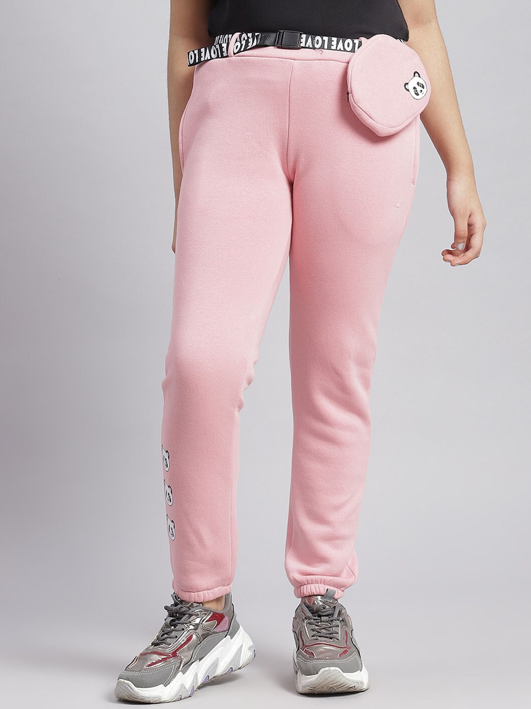 

Monte Carlo Panda Printed Jogger With Belt & Pouch, Pink