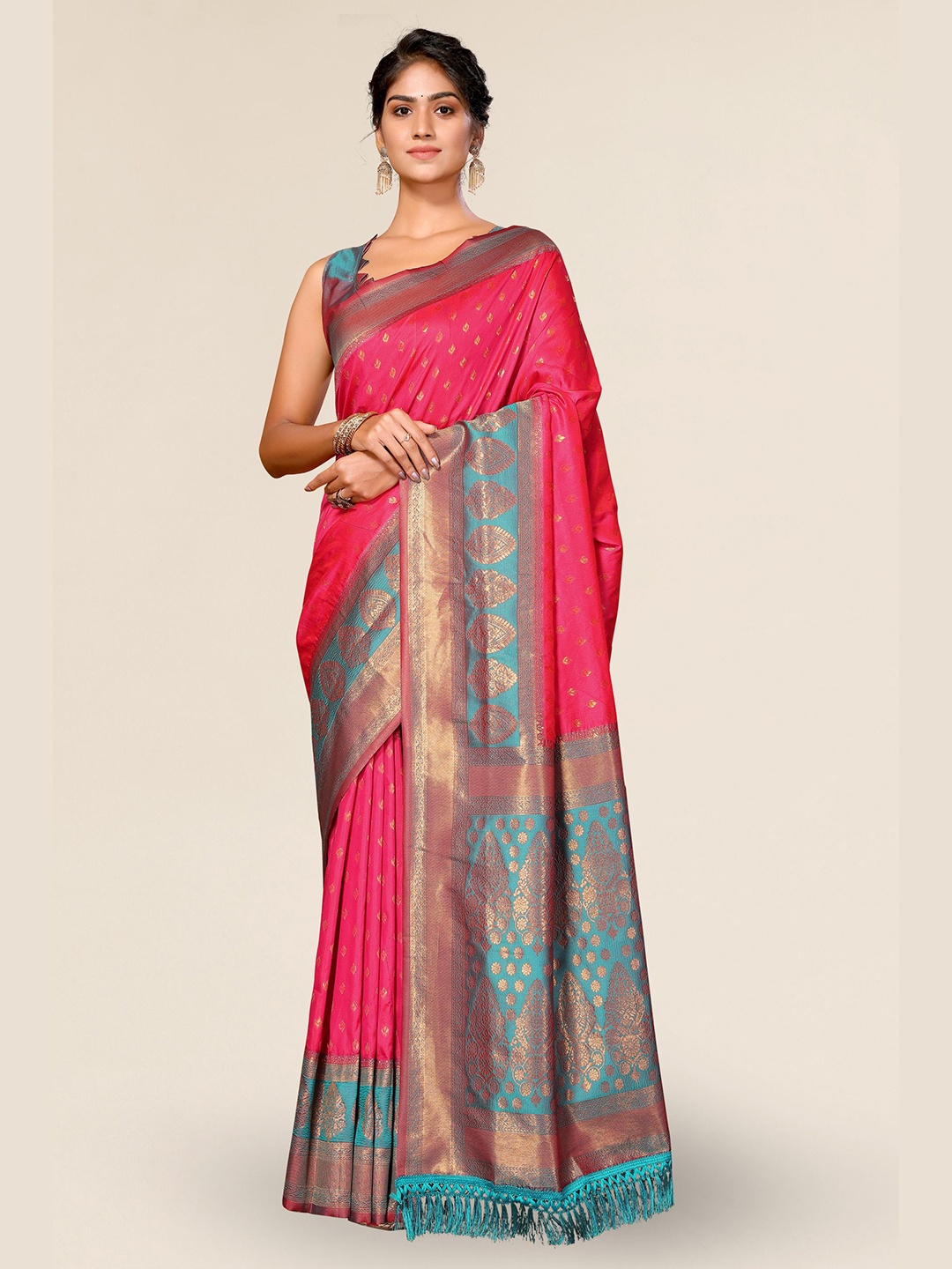 

DIVASTRI Ethnic Motifs Woven Design Zari Banarasi Saree, Pink