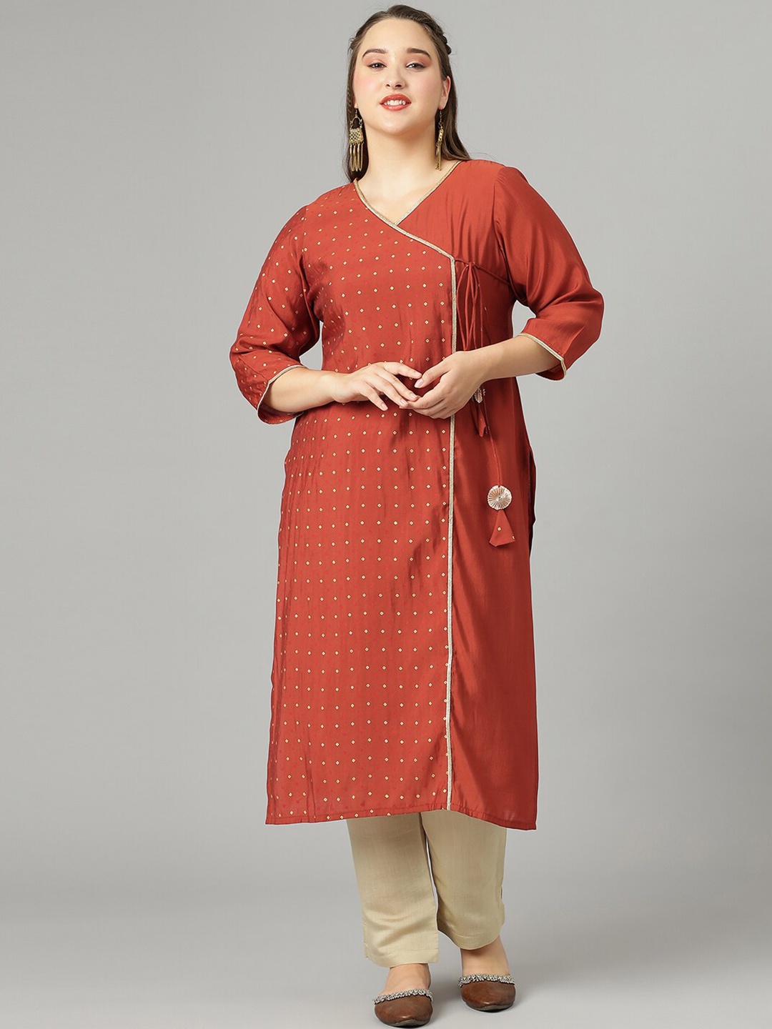 

Curvy Lane Plus Size Geometric Printed Angrakha Kurta, Orange