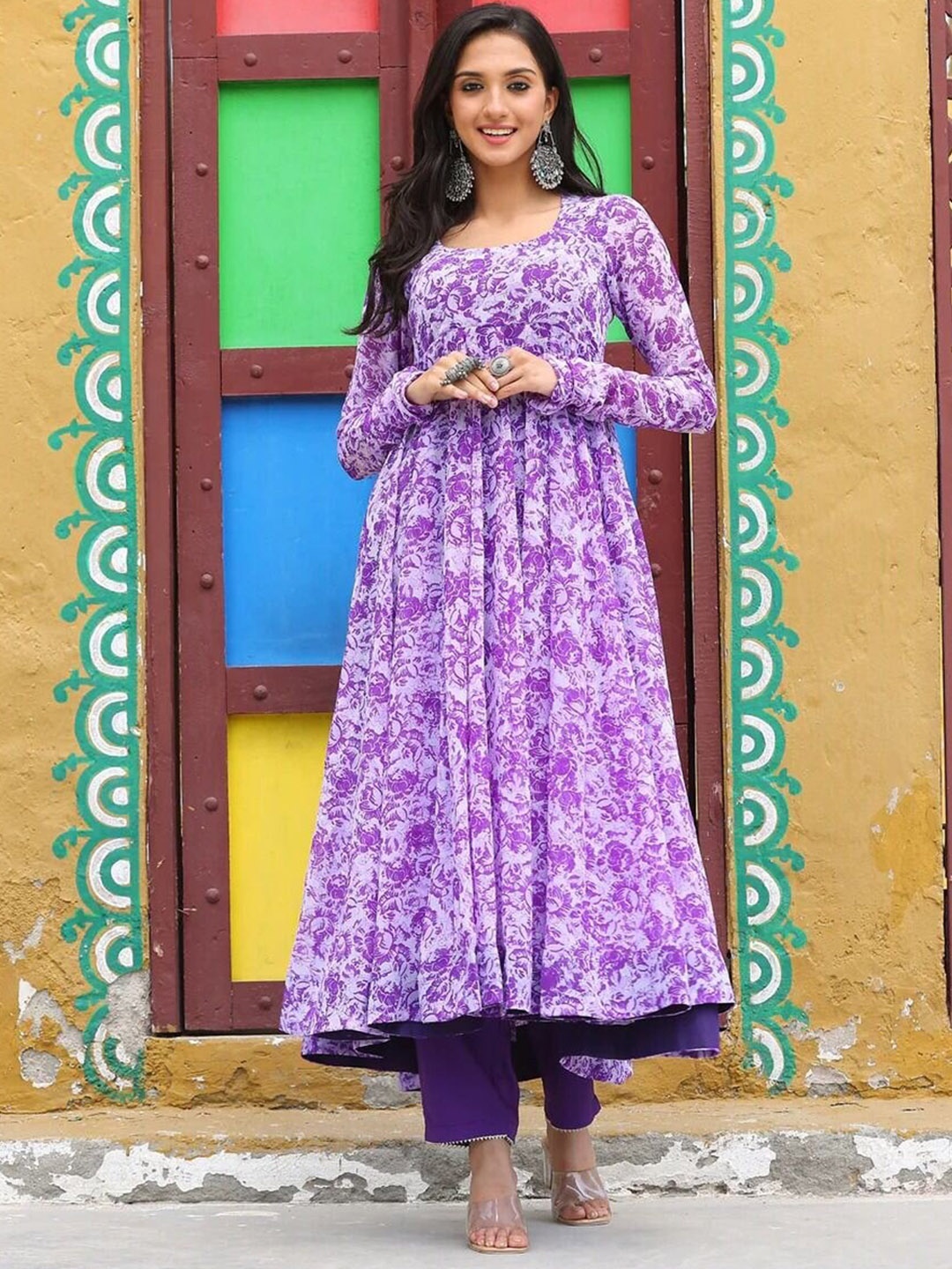 

KALINI Floral Printed Fit & Flared Maxi Dress, Purple