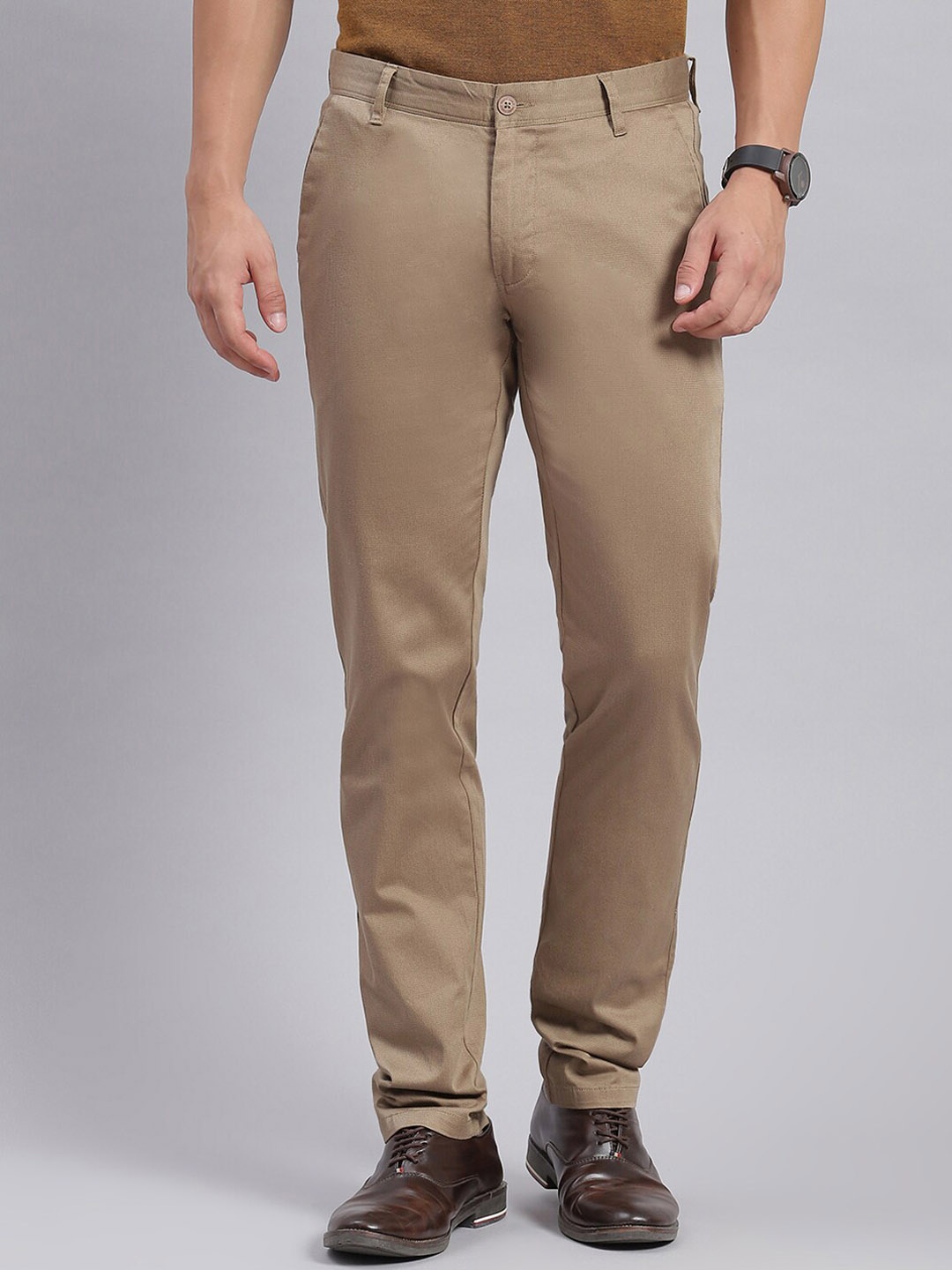 

Monte Carlo Men Mid-Rise Casual Trouser, Khaki