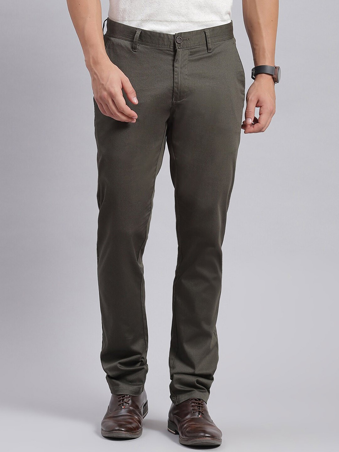 

Monte Carlo Men Mid-Rise Casual Trouser, Olive