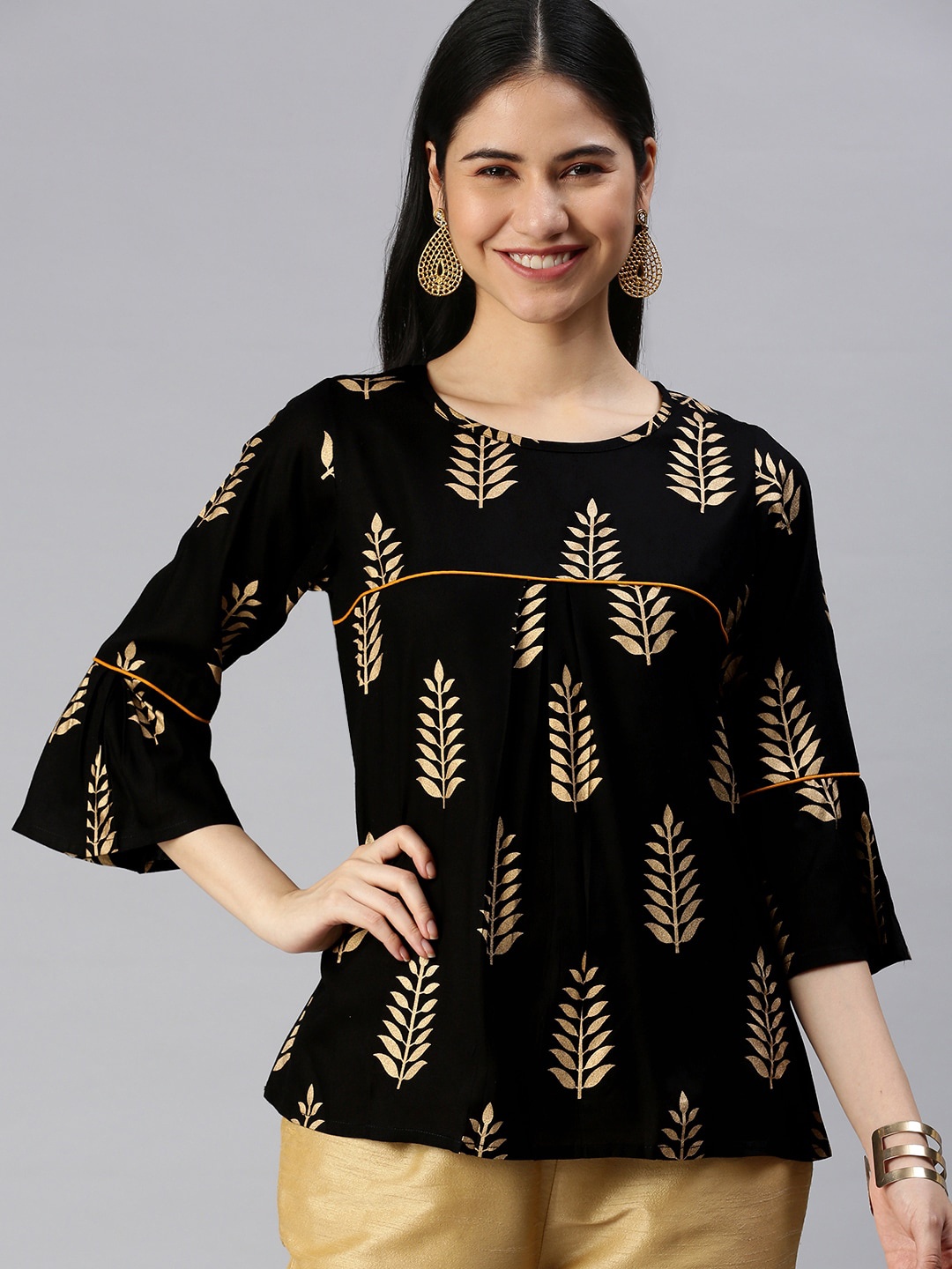 

KALINI Floral Printed Gotta Patti Kurti, Black